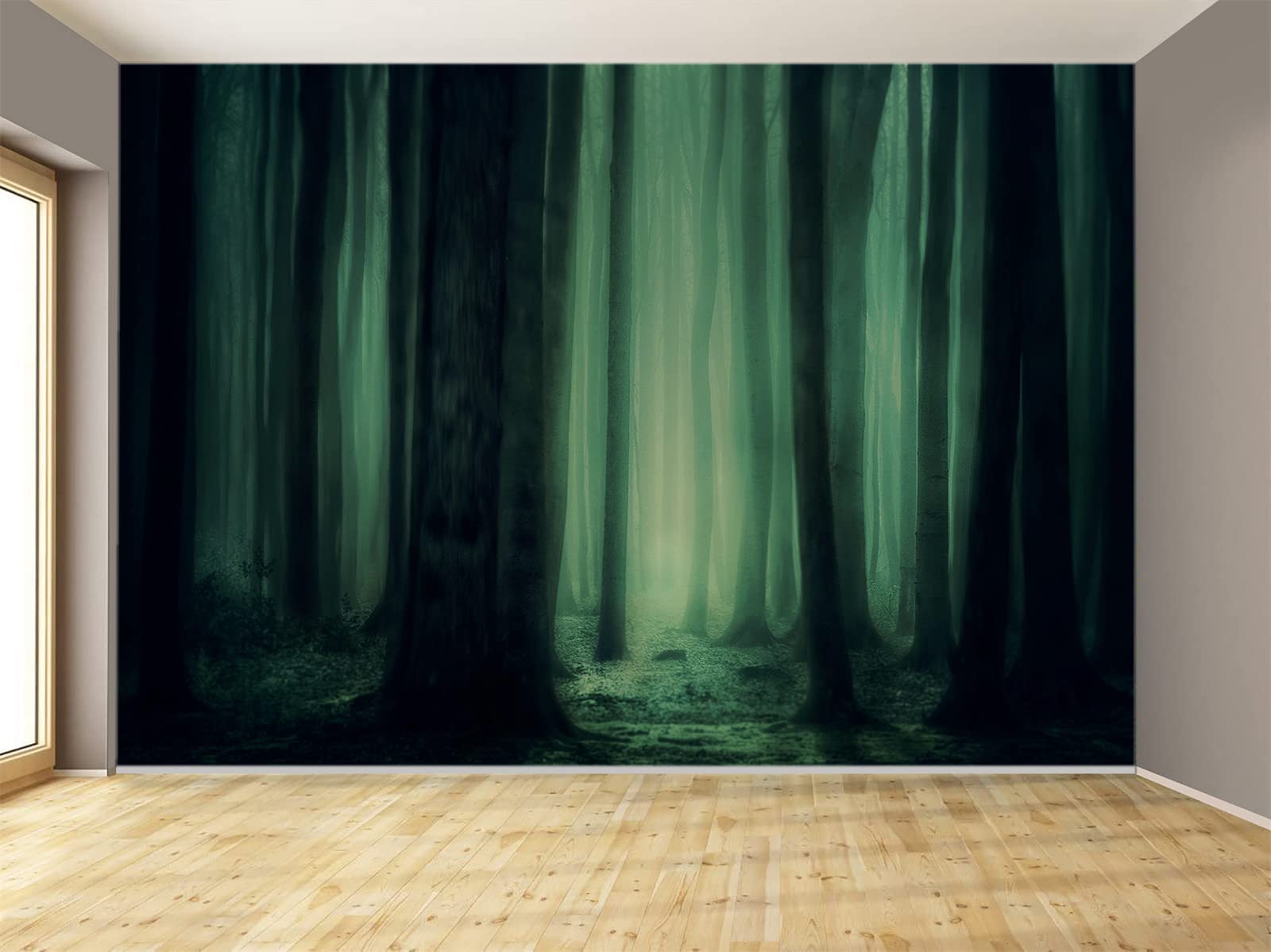 Green Forest Wall Mural - Large Removable Wallpaper with Trees Horror Atmosphere - 59