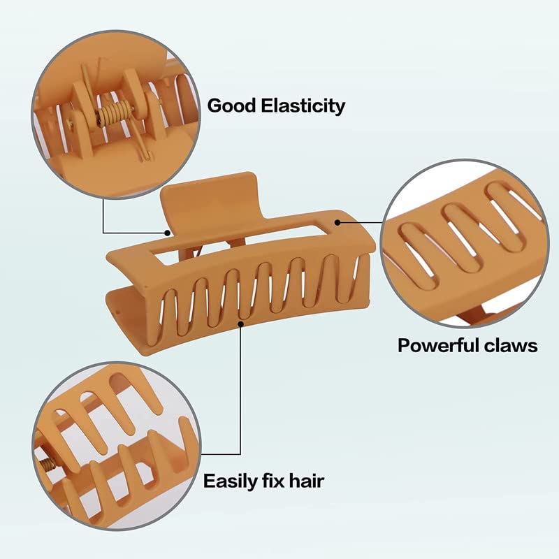 BELICIA 4-Pack Matte Hair Claw Clips for Women - 3.5 Inch Large Non-Slip Barrettes with Strong Hold - Perfect for Long, Thin or Thick Hair - Great for Workouts, Office, and Everyday Styling