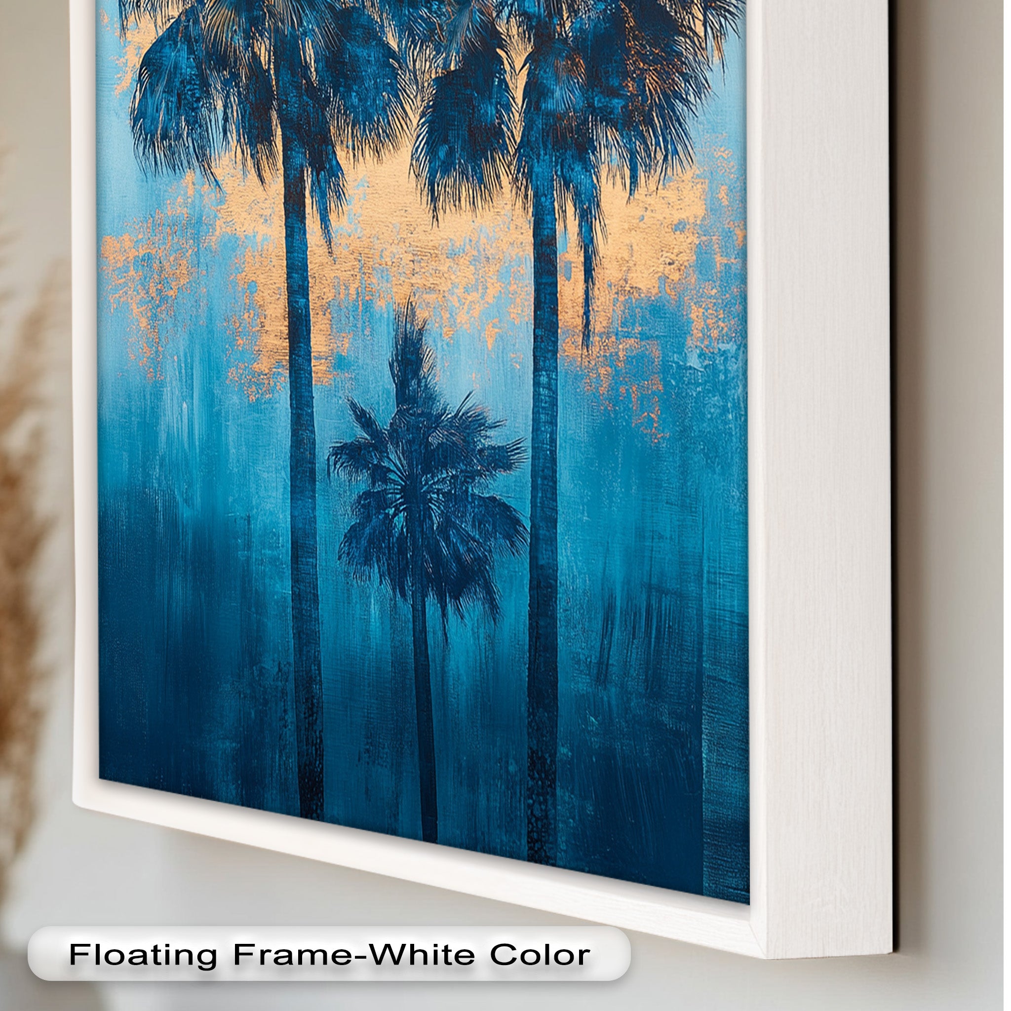 Blue Sunset Palms Tropical Oil Painting - Handmade Beach Wall Art for Living Room, Bedroom & Office Decor
