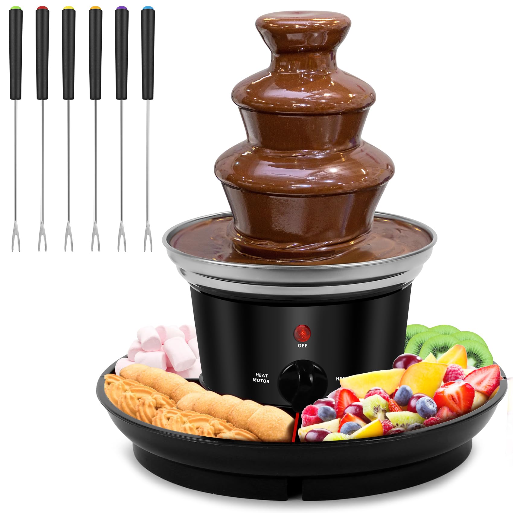16oz Mini Stainless Steel Electric Chocolate Fondue Fountain Set - 3-Tier Chocolate Melting Machine with 6 Sticks for Chocolate, Butter & Candy (Black) | Perfect for Parties, Weddings, Dessert Buffets & Home Entertaining