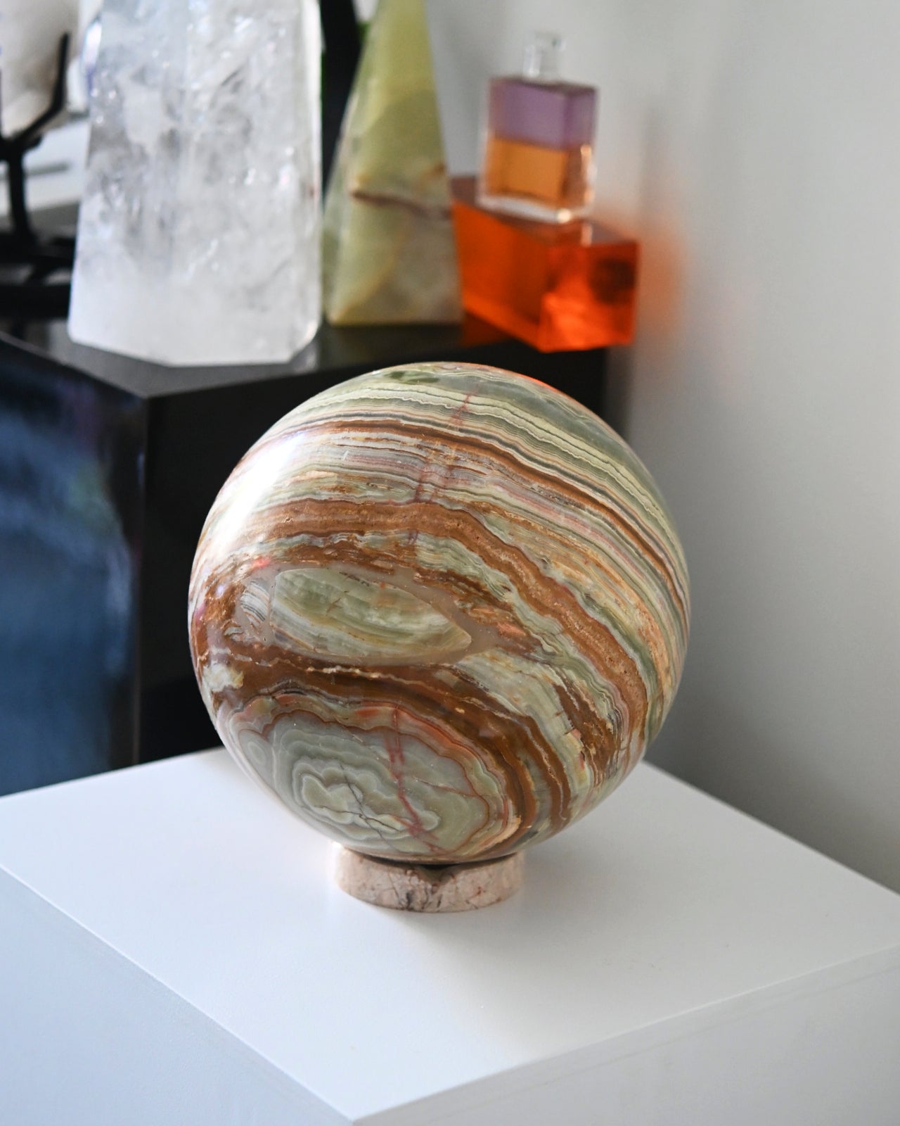 25lb Banded Green Onyx Sphere - Natural Healing Crystal Ball for Meditation, Feng Shui, and Home Decor - Perfect for Yoga Studios, Spiritual Gifts, and Energy Work