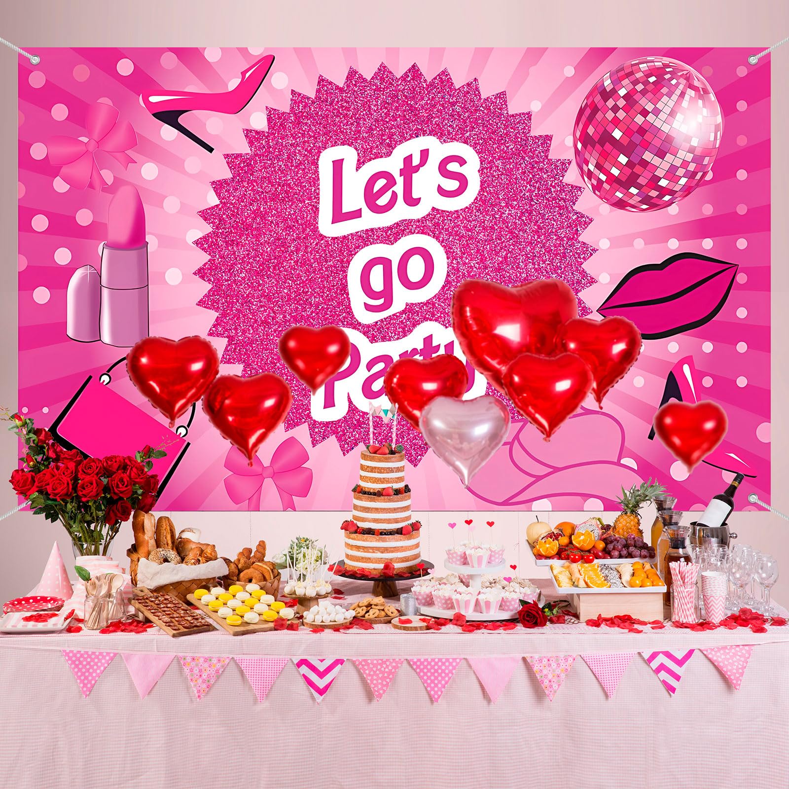 Hot Pink Let's Go Party Banner - 6x3.6ft Pink Photo Booth Props, Princess Birthday Backdrop, Bachelorette Party Decorations for Pink Themed Parties | Perfect for Birthday Celebrations, Baby Showers & Bridal Showers