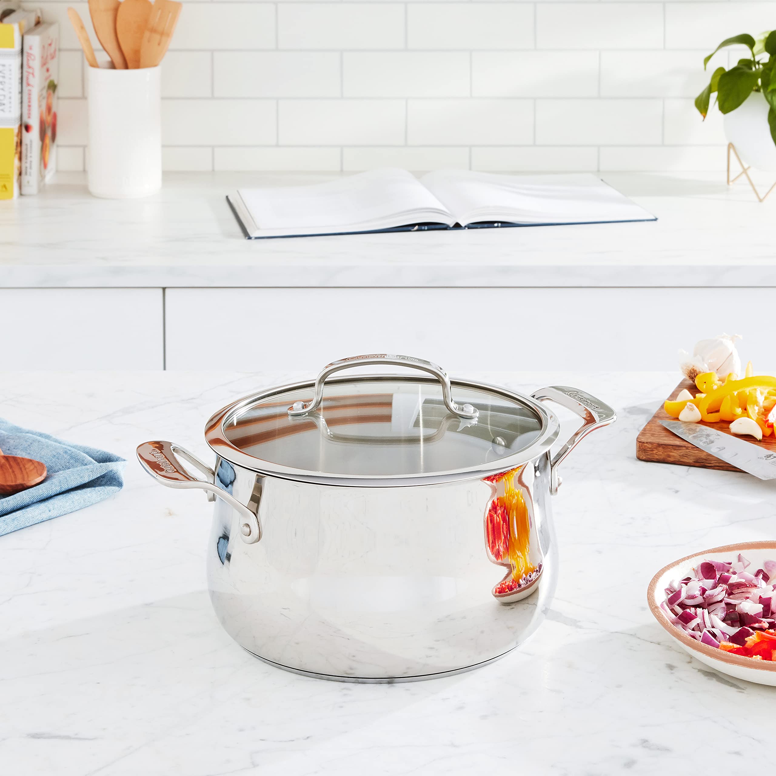 Cuisinart Contour Stainless Steel 5-Quart Dutch Oven with Glass Lid - Silver | Heavy Duty Enameled Cast Iron Pot for Braising, Stewing & Baking | Perfect for Soups, Casseroles & Bread Making