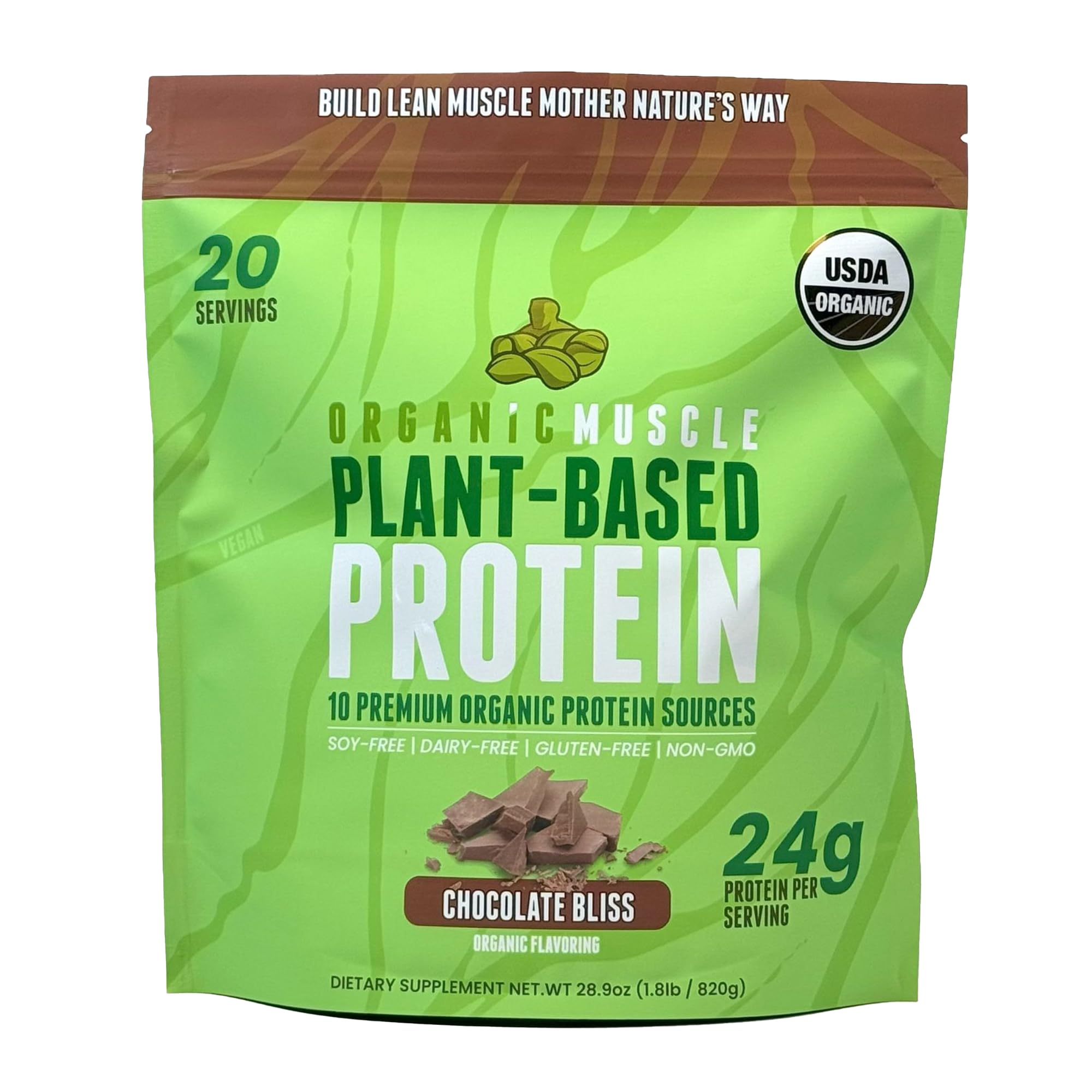 Organic Vegan Protein Powder - Plant-Based Chocolate Protein with Pea, Hemp, Brown Rice & Chia Seeds - Low Calorie Muscle Recovery & Growth Supplement - Post-Workout Shake for Athletes & Fitness Enthusiasts