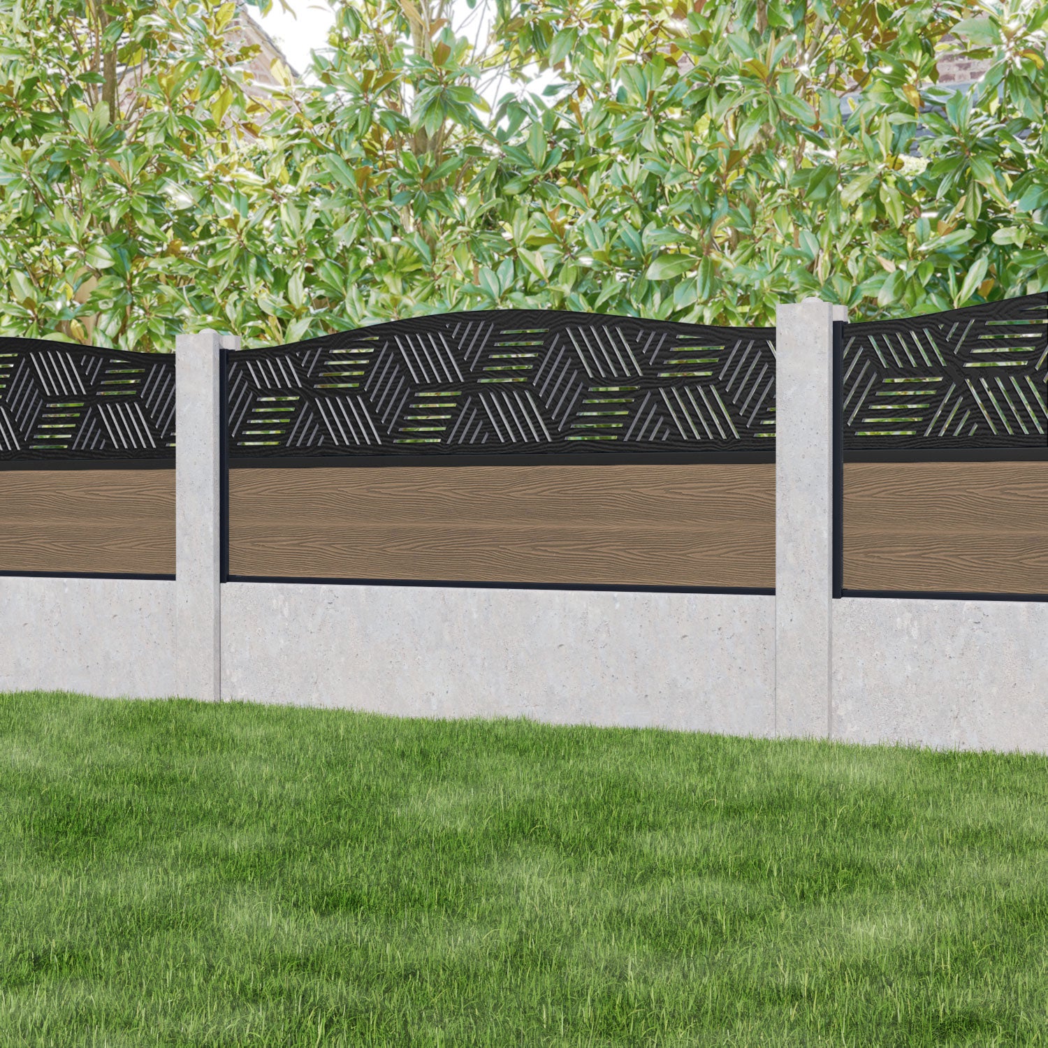 Premium Teak Classic Cubed Curved Top Fence Panel - Durable & Weather-Resistant for Existing Concrete Posts | Perfect for Garden, Patio, and Backyard Privacy Fencing