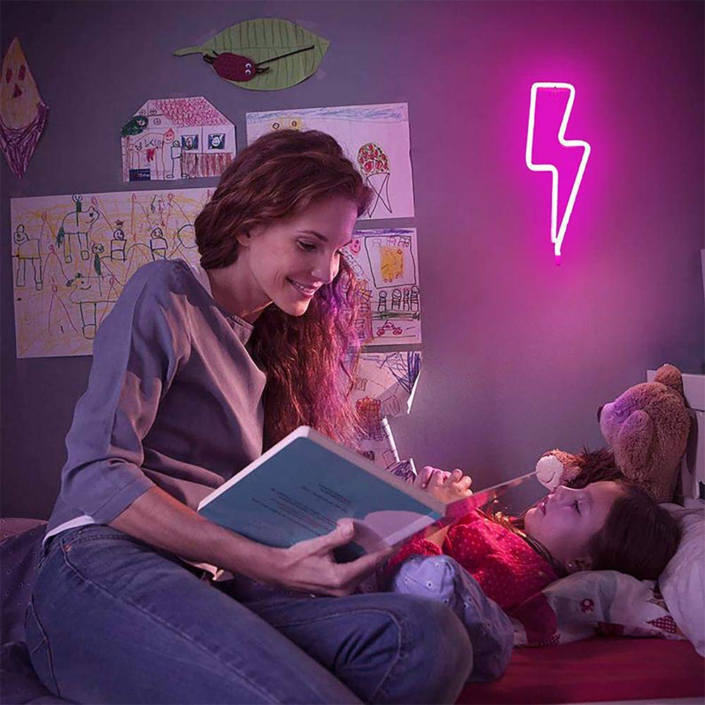 YouOKLight Lightning Bolt Neon Sign - LED Wall Light for Bedroom, Kids Room, Bar & Party Decor - USB/Battery Powered Pink Neon Light - Perfect for Christmas, Wedding & Home Decoration