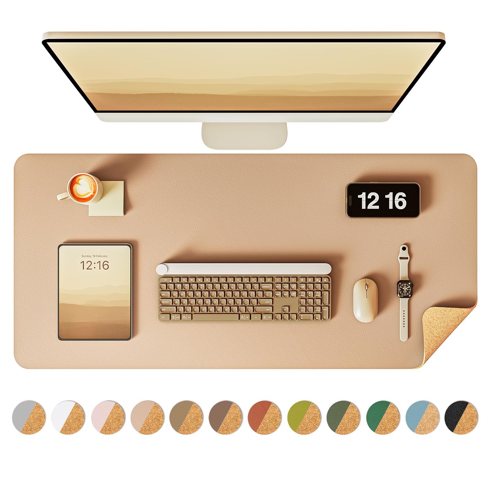 YSAGi Double-Sided Leather & Cork Desk Pad - Large 23.6