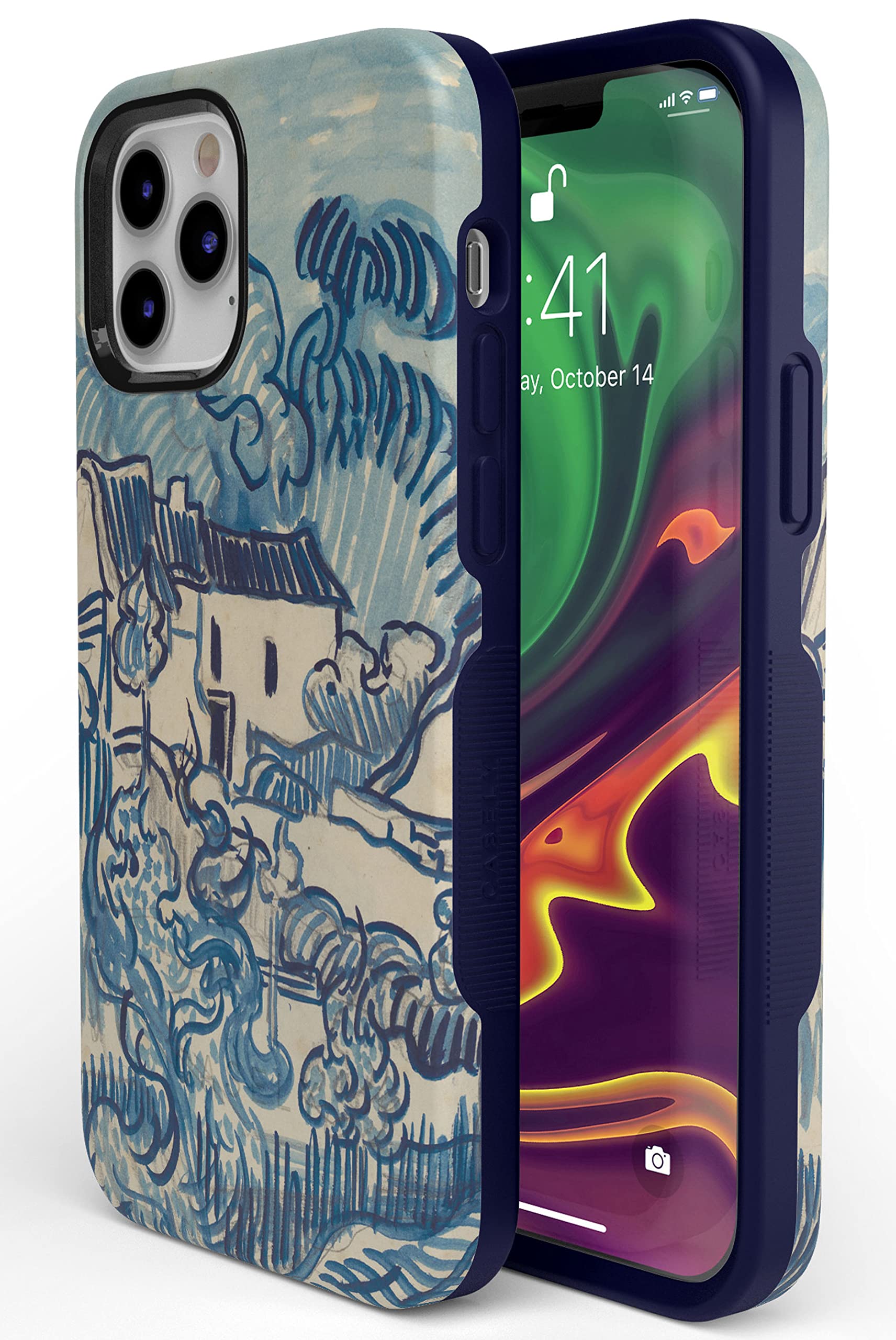 Van Gogh Landscape with Houses iPhone 12/12 Pro Case - Shockproof Protective Phone Cover with MagSafe Compatibility | Artistic Painting Design for Daily Use, Travel & Gift Giving