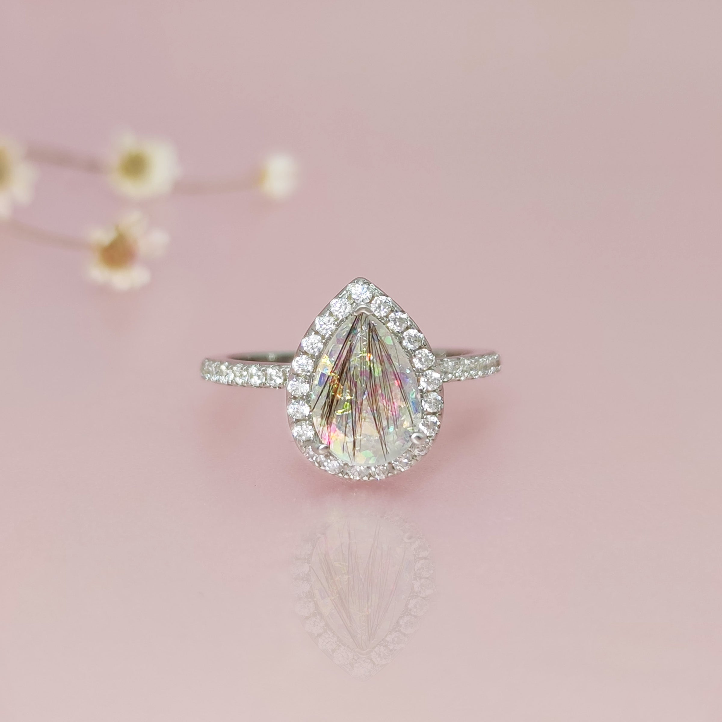 Solid Gold Teardrop Pet Hair & Fur Halo Ring - Elegant Jewelry for Pet Lovers, Perfect for Memorial Keepsakes & Special Occasions