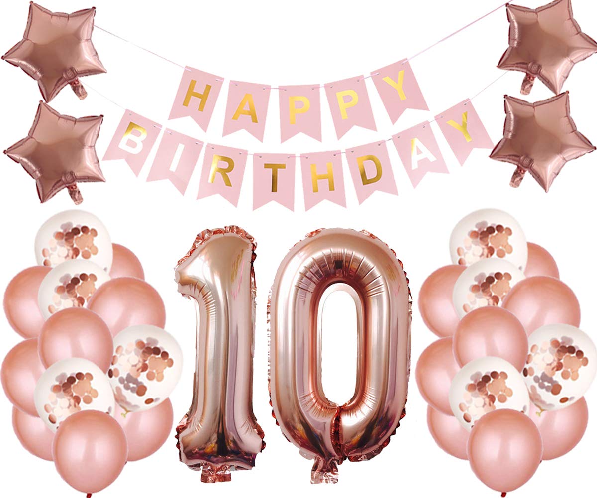 10th Birthday Party Decorations Kit - Rose Gold Happy Birthday Banner, Number 10 Balloons & Party Supplies for Girls & Boys | Perfect for 10th Birthday Celebrations, Milestone Parties & Photo Backdrops