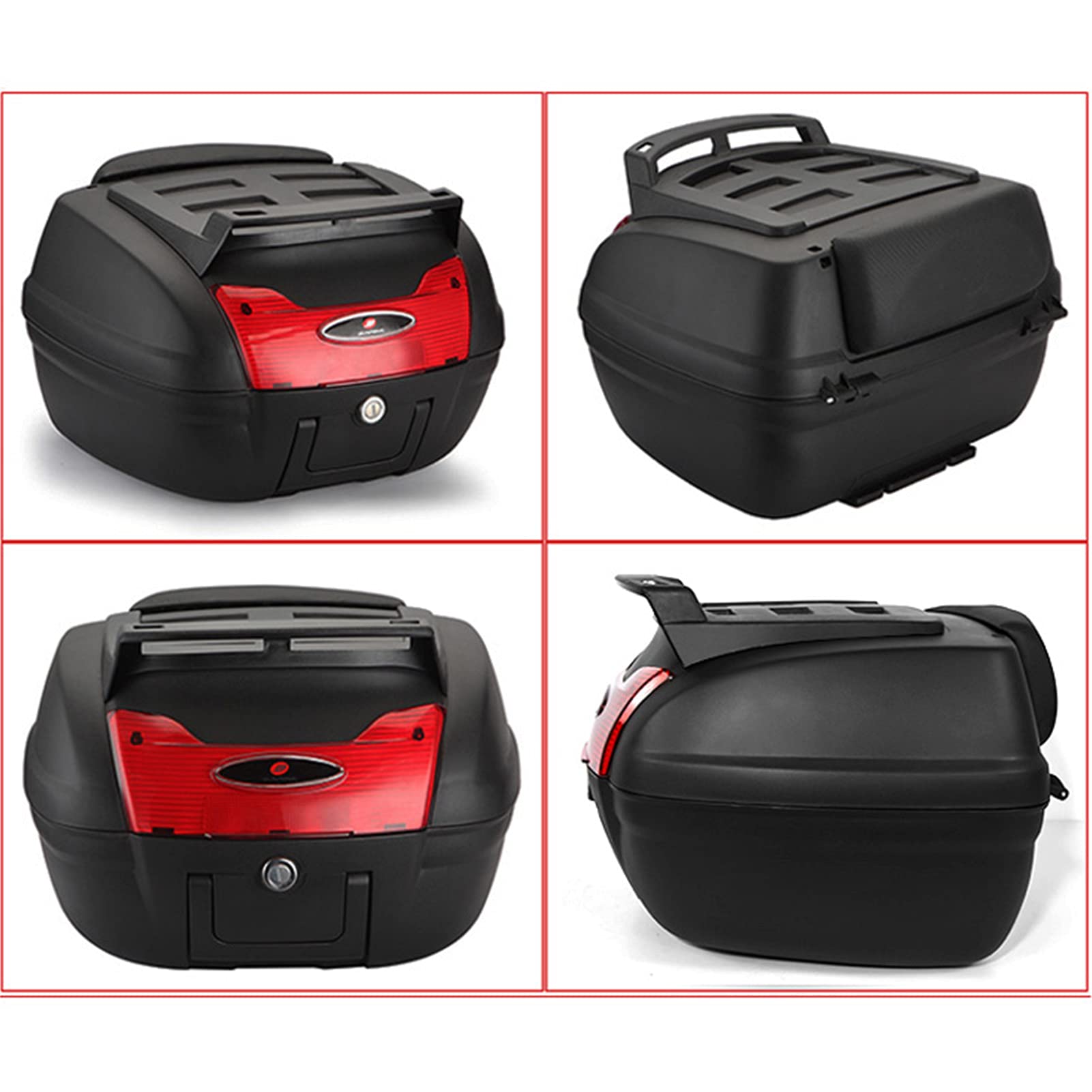 JKGHK 40L Motorcycle Top Box - Universal Quick-Release Helmet Storage Case for Scooters & Mopeds - Waterproof Touring Trunk with Mounting Hardware - Perfect for Commuting, Road Trips & Adventure Riding
