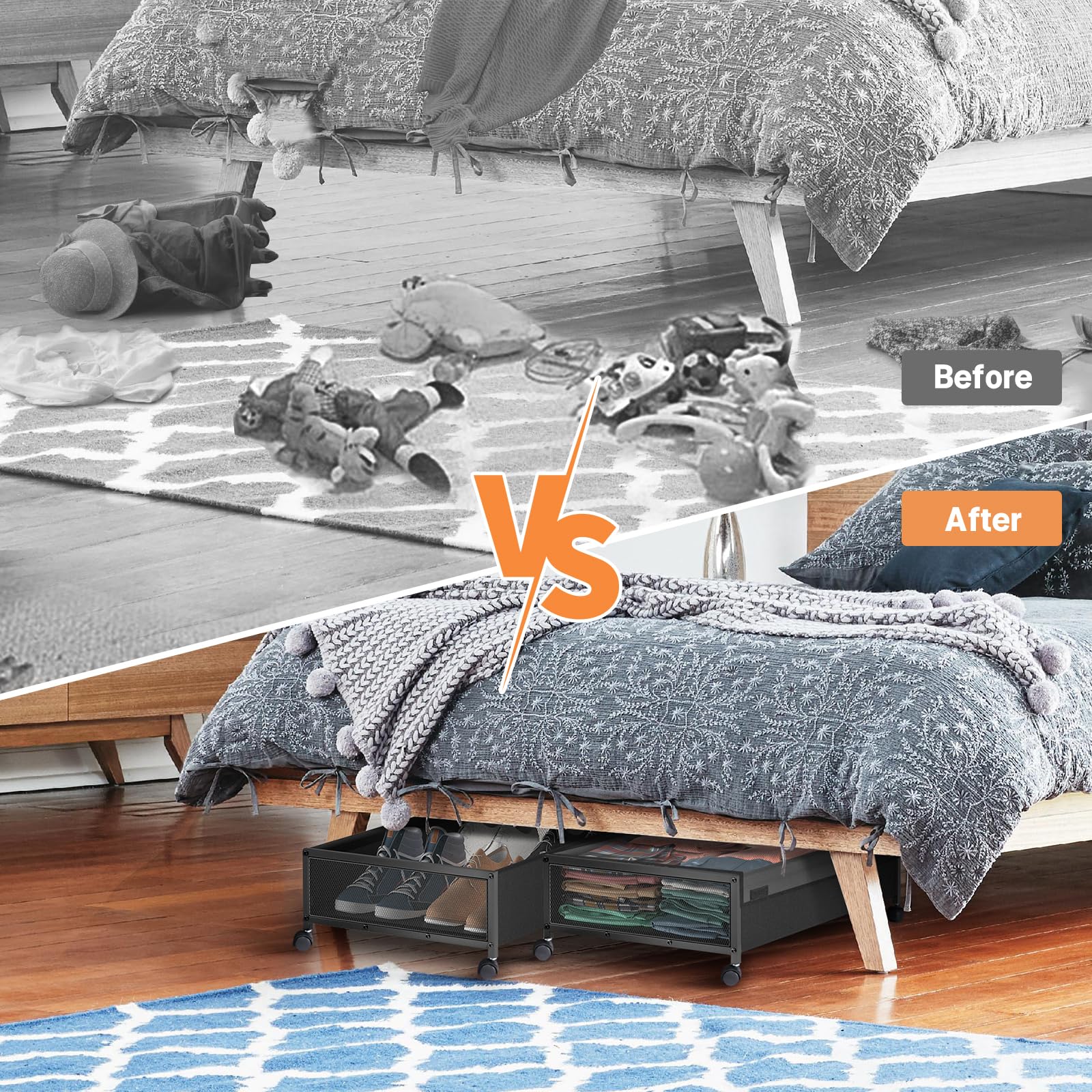 2-Pack Under Bed Storage Bins with Wheels & Lids - Fulpower Rolling Underbed Organizer Containers for Clothes, Shoes, Toys, Books & Blankets | Space-Saving Bedroom & Closet Storage Solution