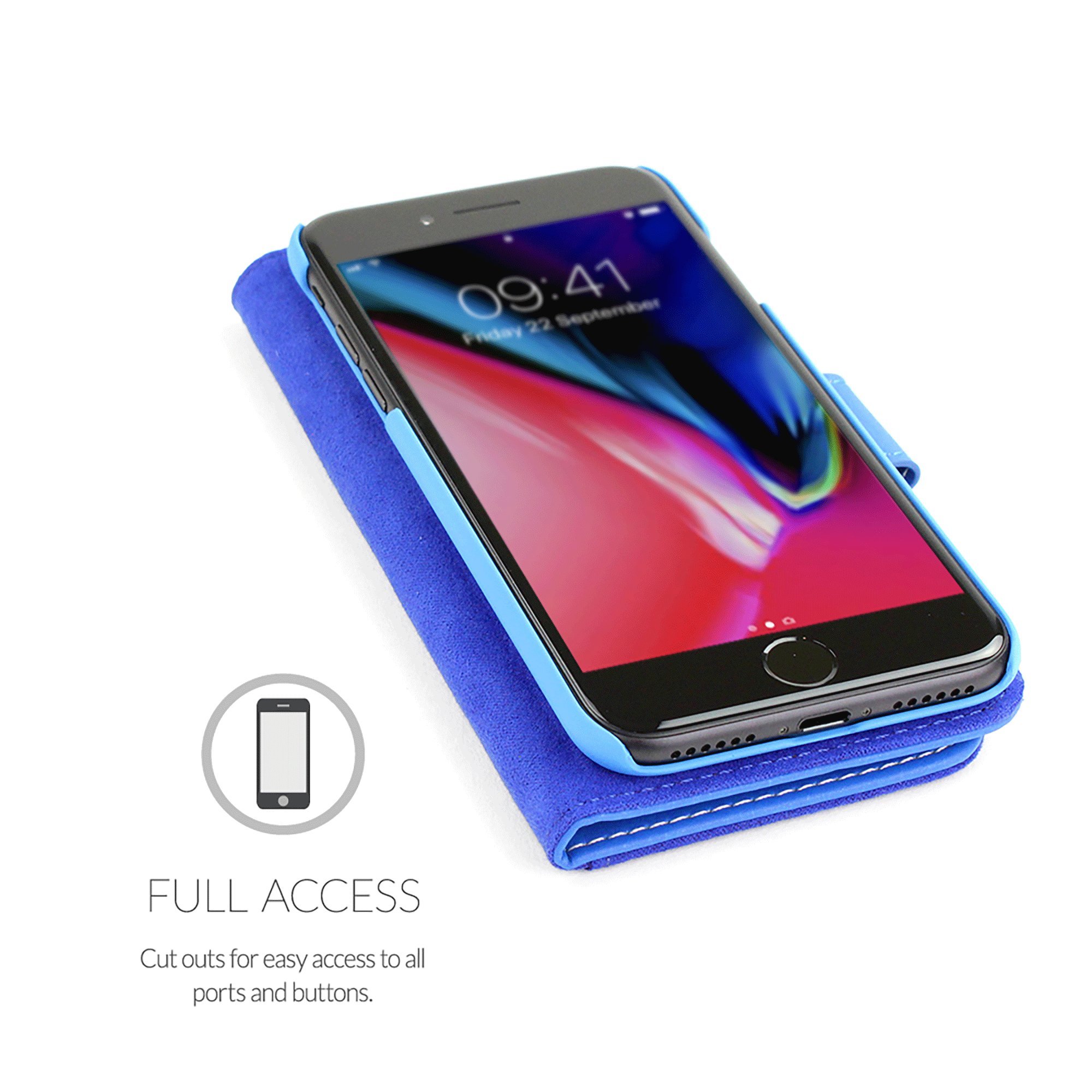 Premium Leather Wallet Case for iPhone 8 Plus/7 Plus - RFID Blocking Flip Cover with Card Slots & Stand Feature (Electric Blue) - Perfect for Business, Travel & Everyday Use