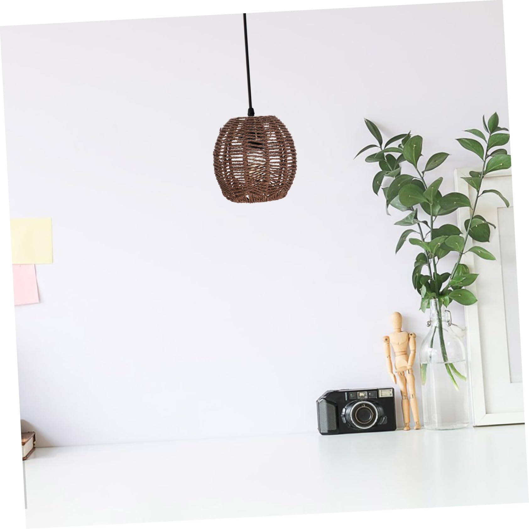 DOITOOL Handwoven Rattan Pendant Lamp Shade - Natural Woven Basket Chandelier Ceiling Light Fixture - Perfect for Boho Bedroom, Dining Room & Patio Lighting - Brown Replacement Shade for Table & Floor Lamps