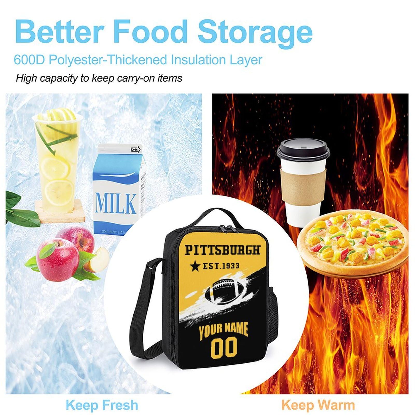 Custom Personalized Insulated Lunch Box with Name & Number - Reusable Lunch Bag for Men, Women & Boys - Perfect for School, Work & Picnics - Great Gift Idea