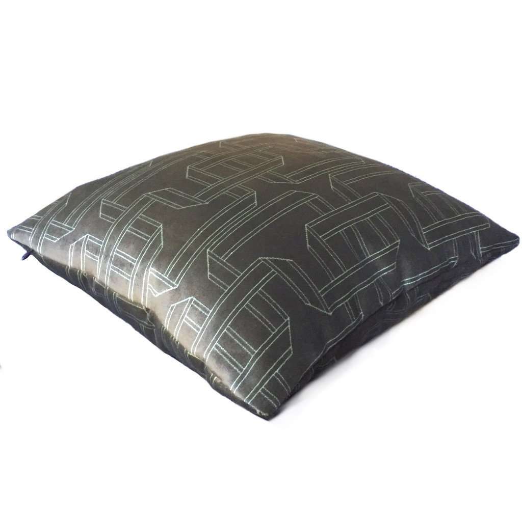 Robert Allen Ribbon Effect Dark Brown Silver Gray Velvet Geometric Pattern Pillow Cover - Luxury Decorative Throw Pillow for Sofa, Bed & Home Decor