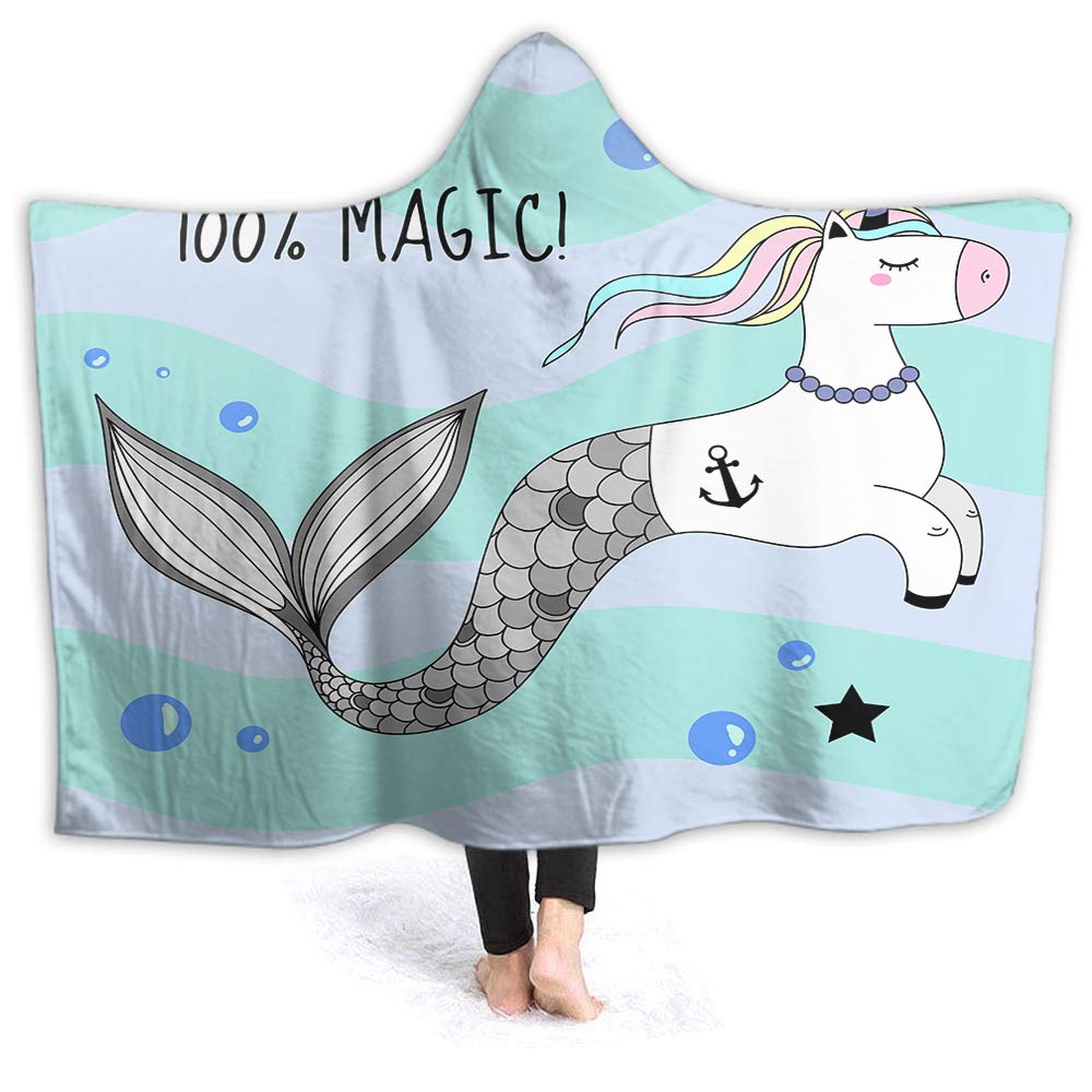 Super Soft Unicorn Hooded Blanket with Mermaid Tail & Rainbow Mane - 60x50 Inch Flannel Blanket for Kids & Adults | Perfect for Bed, Sofa, Movie Nights & Cozy Indoor/Outdoor Use