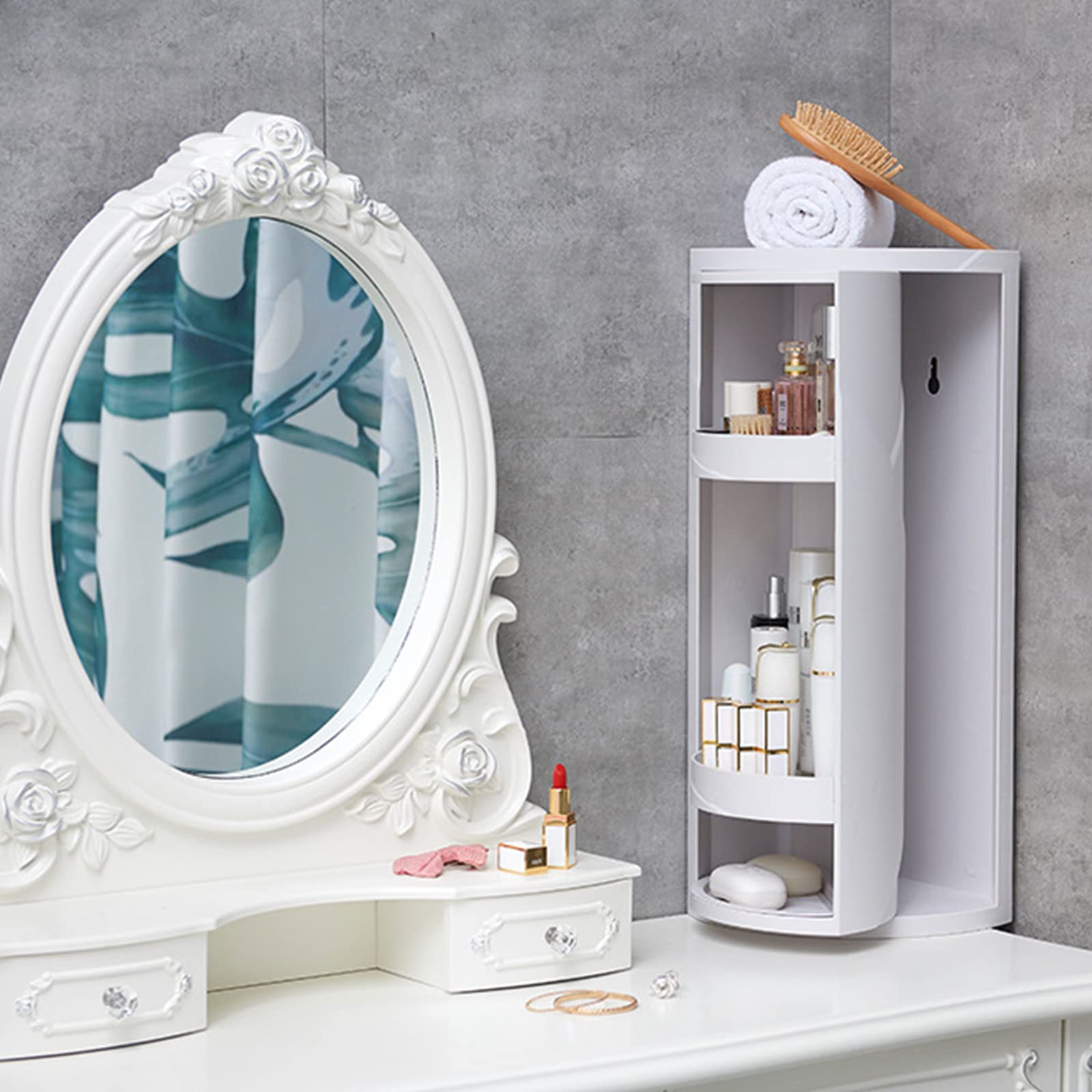Rotating Corner Vanity Cabinet - 3-Tier Bathroom Storage for Small Spaces (8.26x8.26x23.6in) - Perfect for Cosmetics & Toiletries Organization