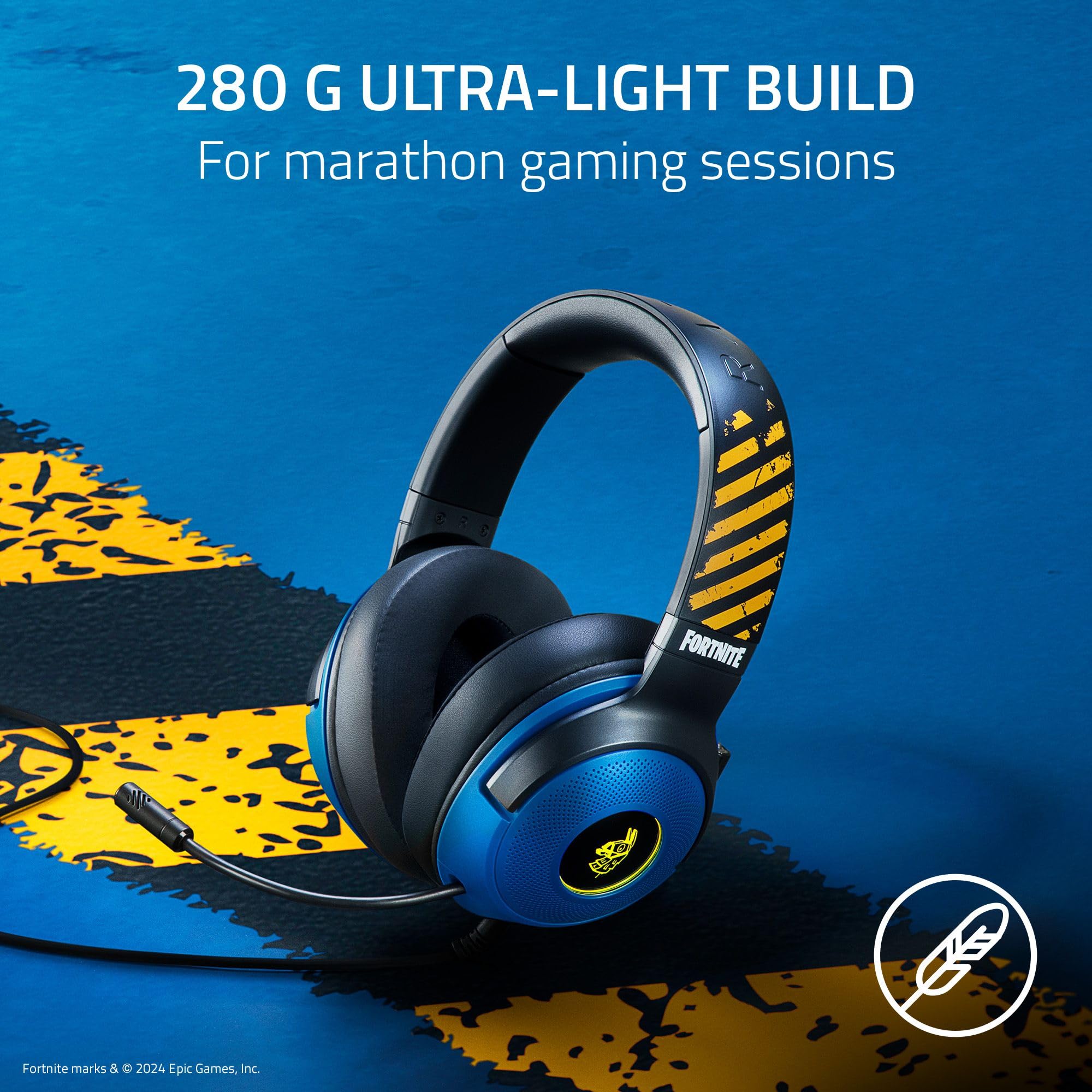 Razer Kraken V3 X Fortnite Edition Wired USB Gaming Headset - Ultra Lightweight Headphones with TriForce 40mm Drivers & HyperClear Mic - RGB Lighting for PC, PS5, Xbox Series X - Perfect for Fortnite Gaming & Streaming