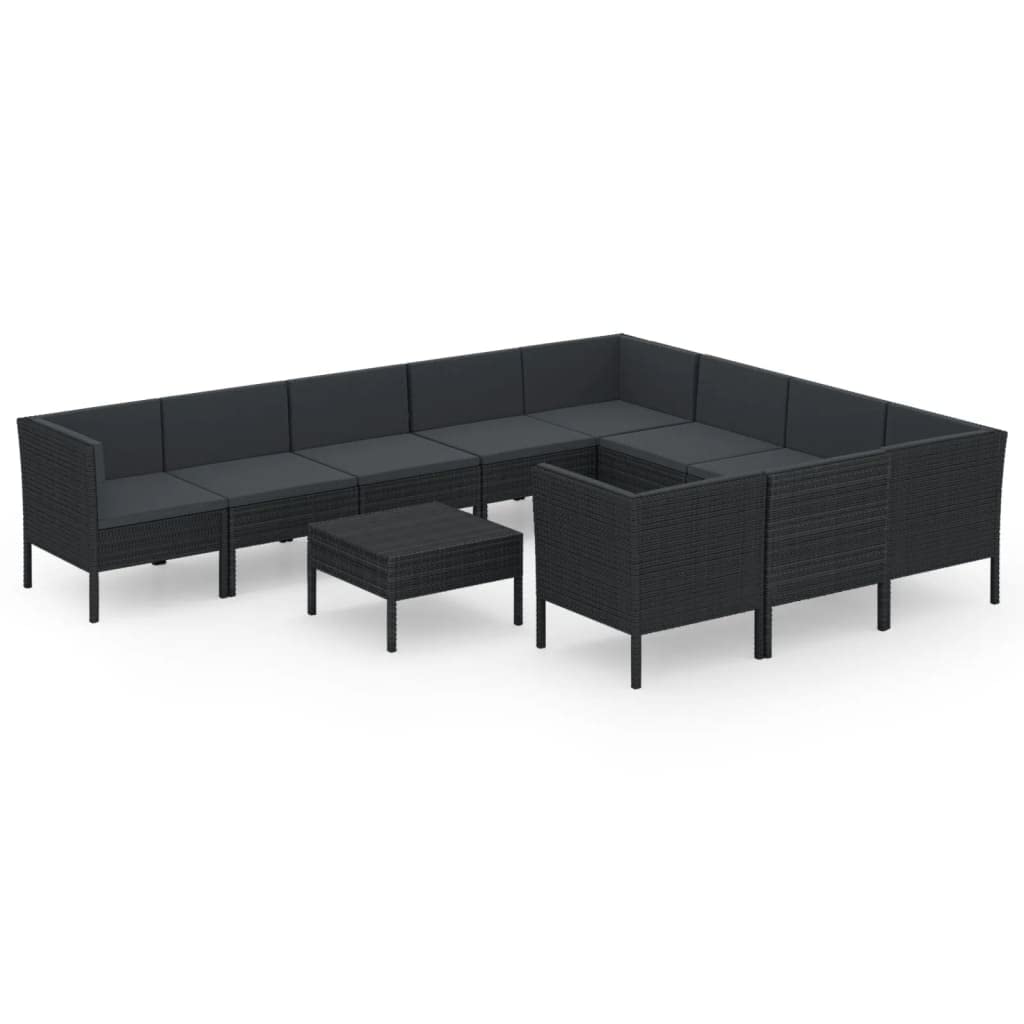 vidaXL 11-Piece Patio Lounge Set with Cushions - Black Poly Rattan Outdoor Furniture for Garden, Terrace & Backyard | Perfect for Relaxing, Entertaining & Lounging