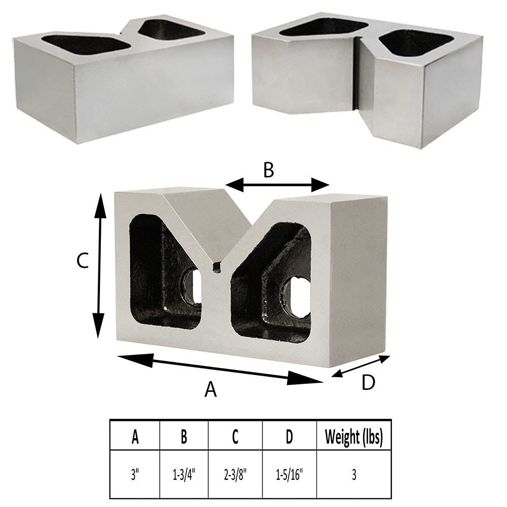 3 Inch Cast Iron VEE Blocks with Parallels - Precision Measuring Tools for Metalworking, Machining, and Workshop Applications