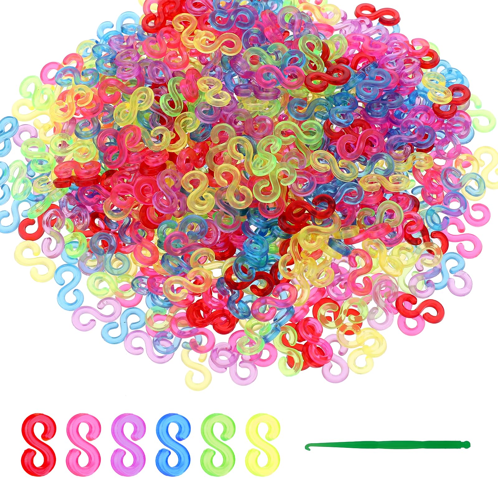 1000Pcs S Clips Rubber Bands for Loom Bracelets - Colorful Plastic Band Connectors & Refill Kit - DIY Bracelet Making Supplies - Perfect for Kids Crafts, Jewelry Making and Rainbow Loom Projects (Multicolor)