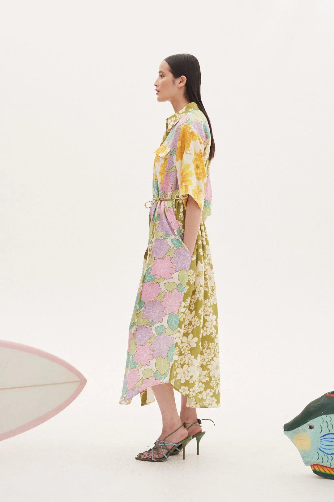 ELORA Patchwork Shirtdress for Women - Stylish Floral Print Long Sleeve Button Down Dress - Perfect for Office, Date Night & Spring Outfits