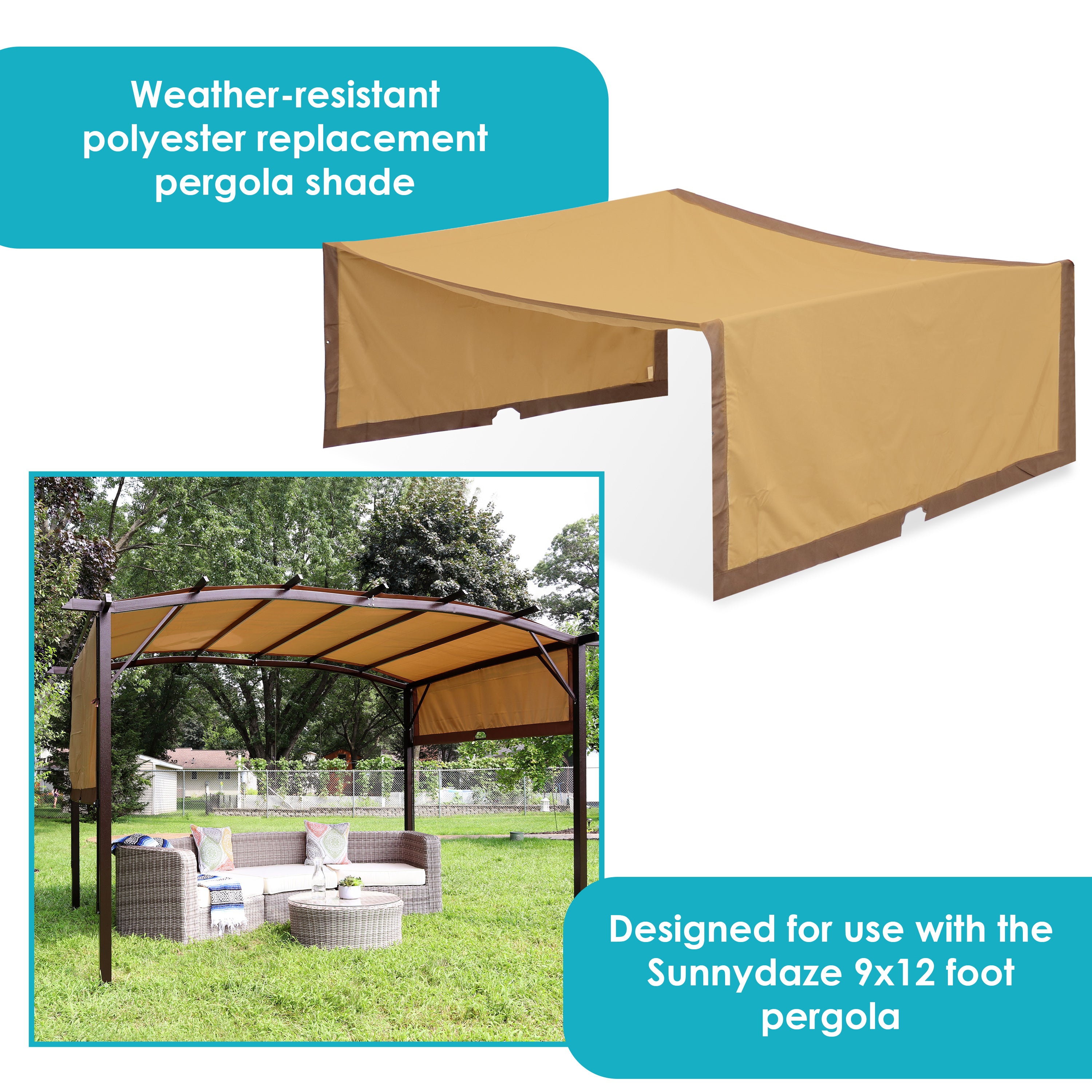 Sunnydaze 9'x12' Replacement Retractable Pergola Canopy Shade - UV Protection Outdoor Patio Cover for Deck, Backyard, and Garden