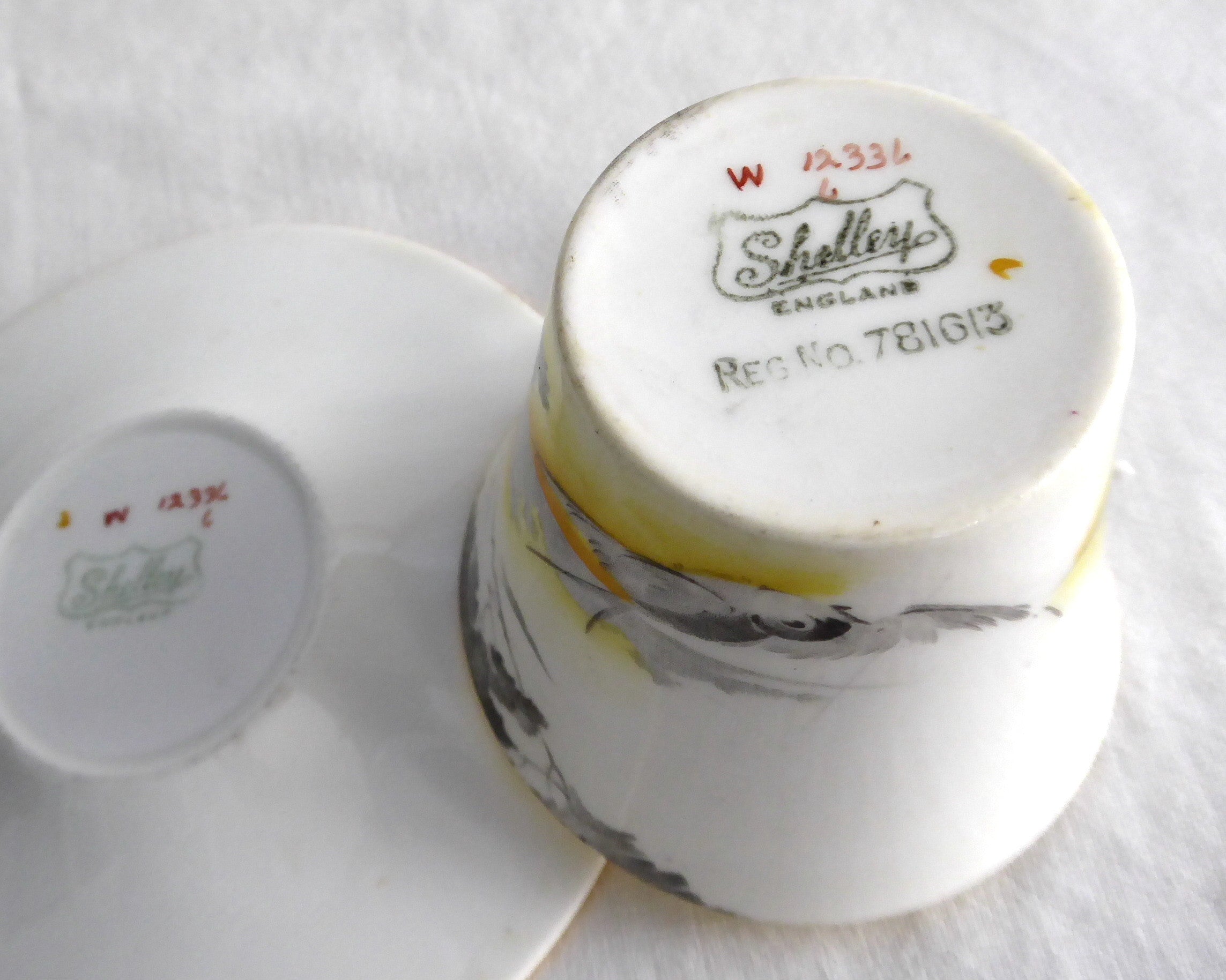 Vintage Shelley Art Deco Lakeland Cup and Saucer Set - 1930s Landscape Bird Design, Regent Shape Demi - Perfect for Tea Collectors & English Afternoon Tea Parties