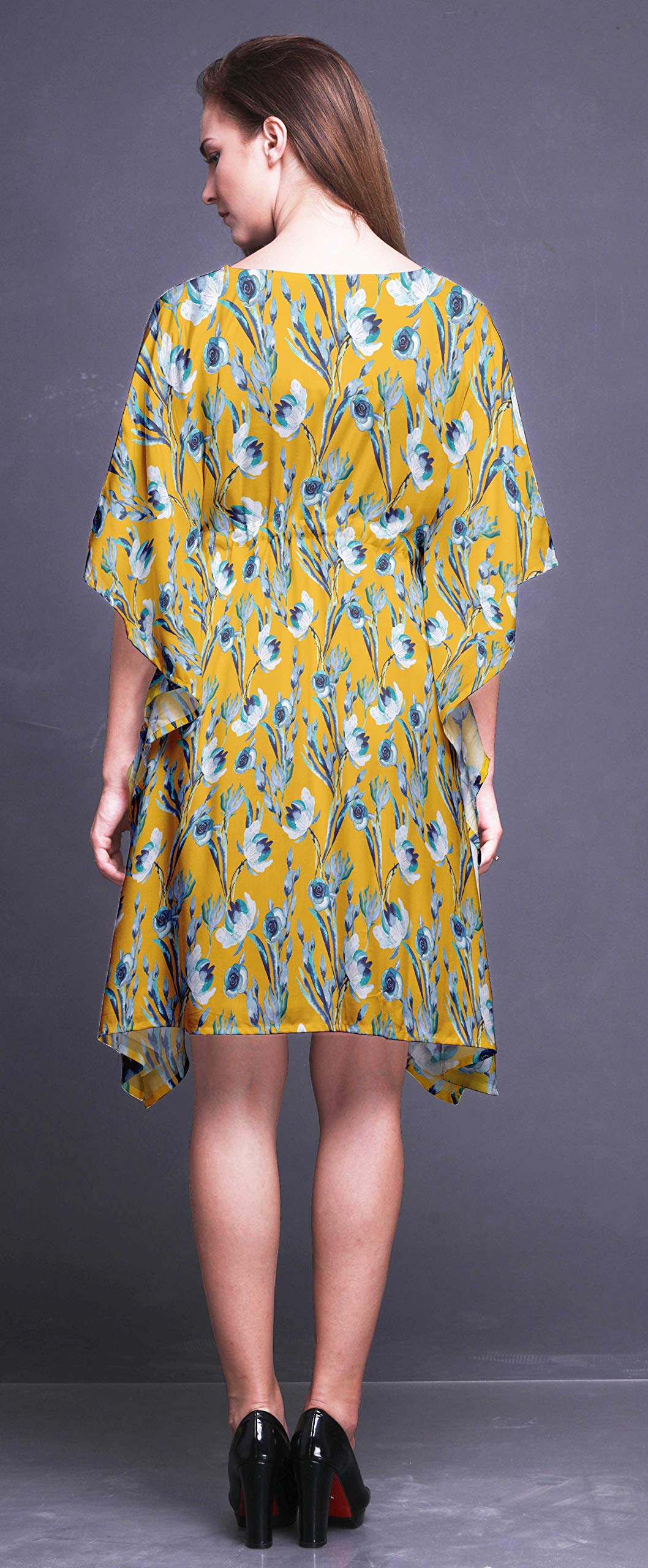 Bimba Women's Short Caftan Midi Dress - Beach Swimwear Cover Up, Summer Boho Kaftan for Poolside, Vacation & Resort Wear