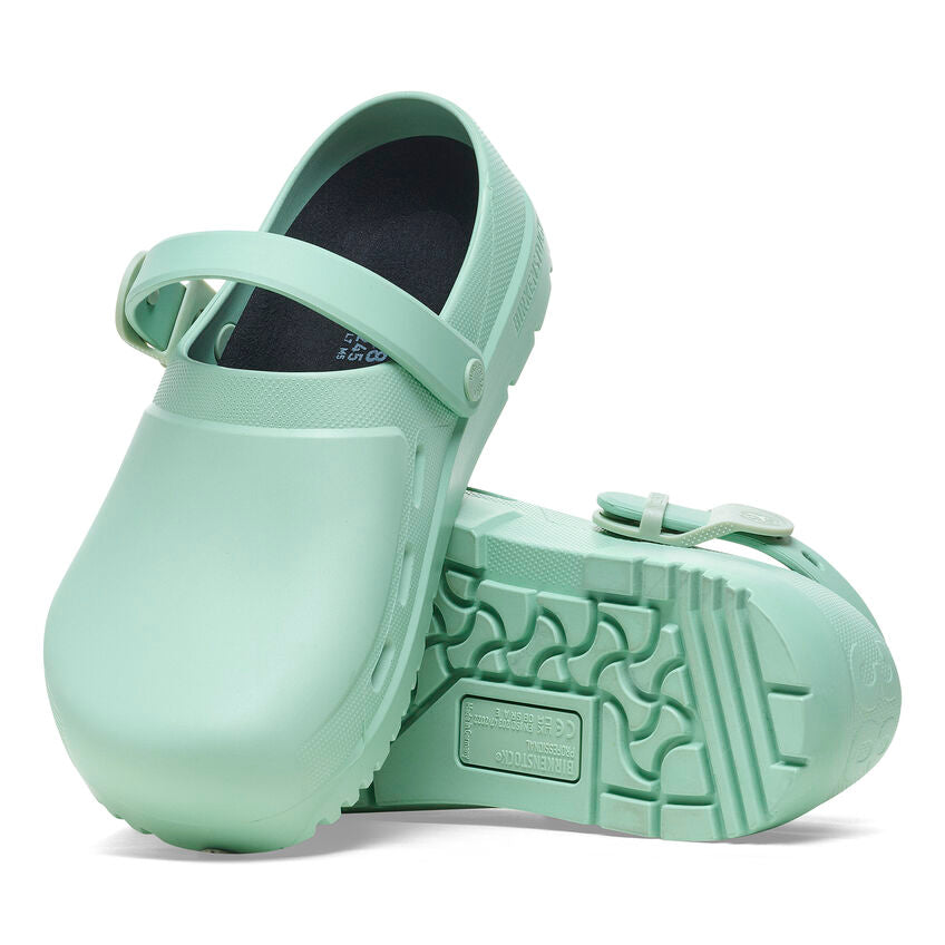 Birkenstock Women's Birki Air 2.0 Polyurethane Sandals in Matcha Green | Comfortable Slip-On Clogs for Nurses, Gardeners & Home Use