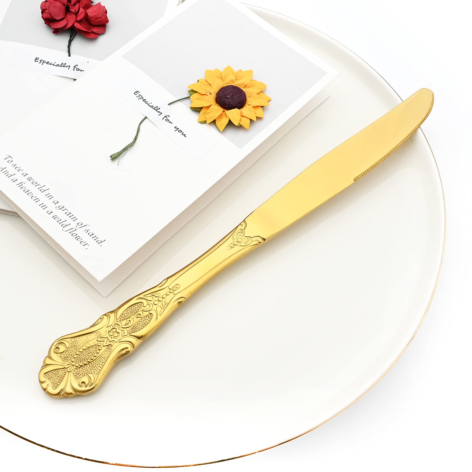 16-Piece Gold Mirror Polished Silverware Flatware Set - Luxury 18/10 Stainless Steel Cutlery Set with Knife, Fork, Spoon & Teaspoon - Service for 4 - Elegant Dining Utensils for Wedding, Party & Fine Dining