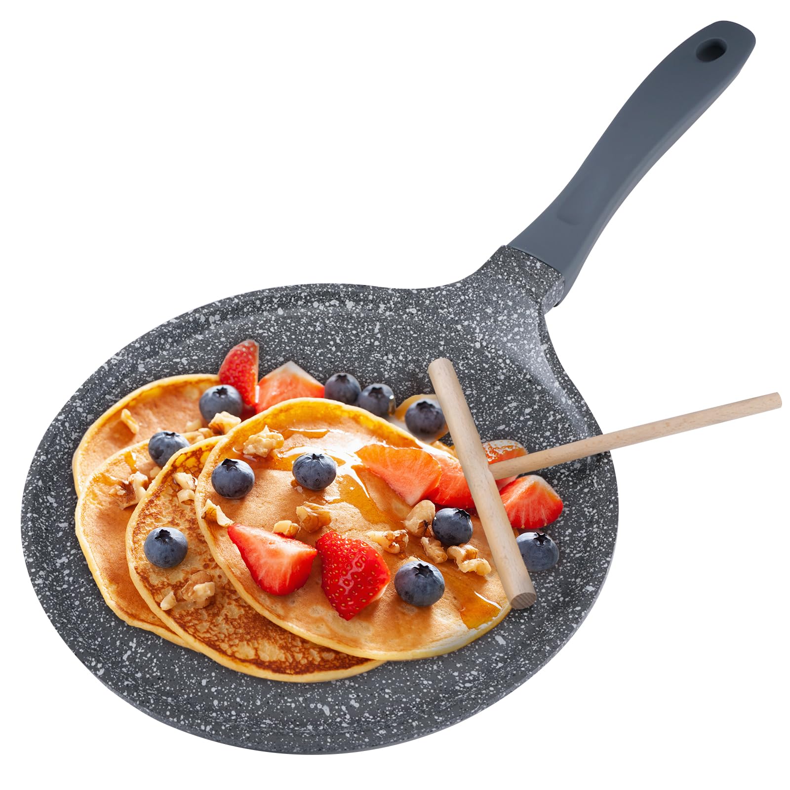 ACTIV CUISINE Non-Stick Crepe Pan - 11 Inch Ceramic Coating Pancake Skillet for Easy Flipping | PFOA-Free, Ashley Grey | Perfect for Breakfast, French Crepes & Home Cooking
