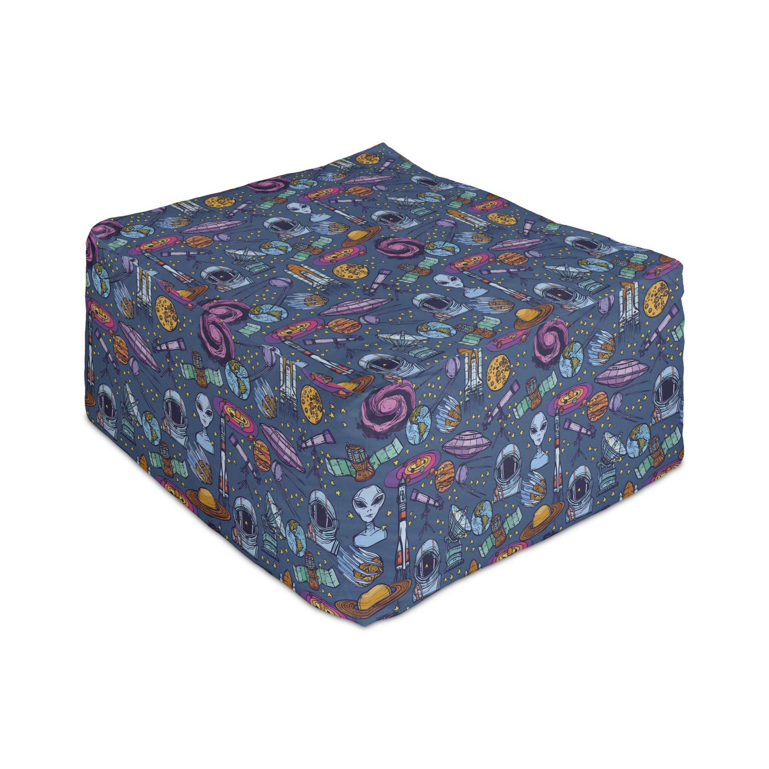 Ambesonne Astronaut Rectangle Pouf Ottoman - Colorful Space Themed Foot Stool with Removable Cover, 25