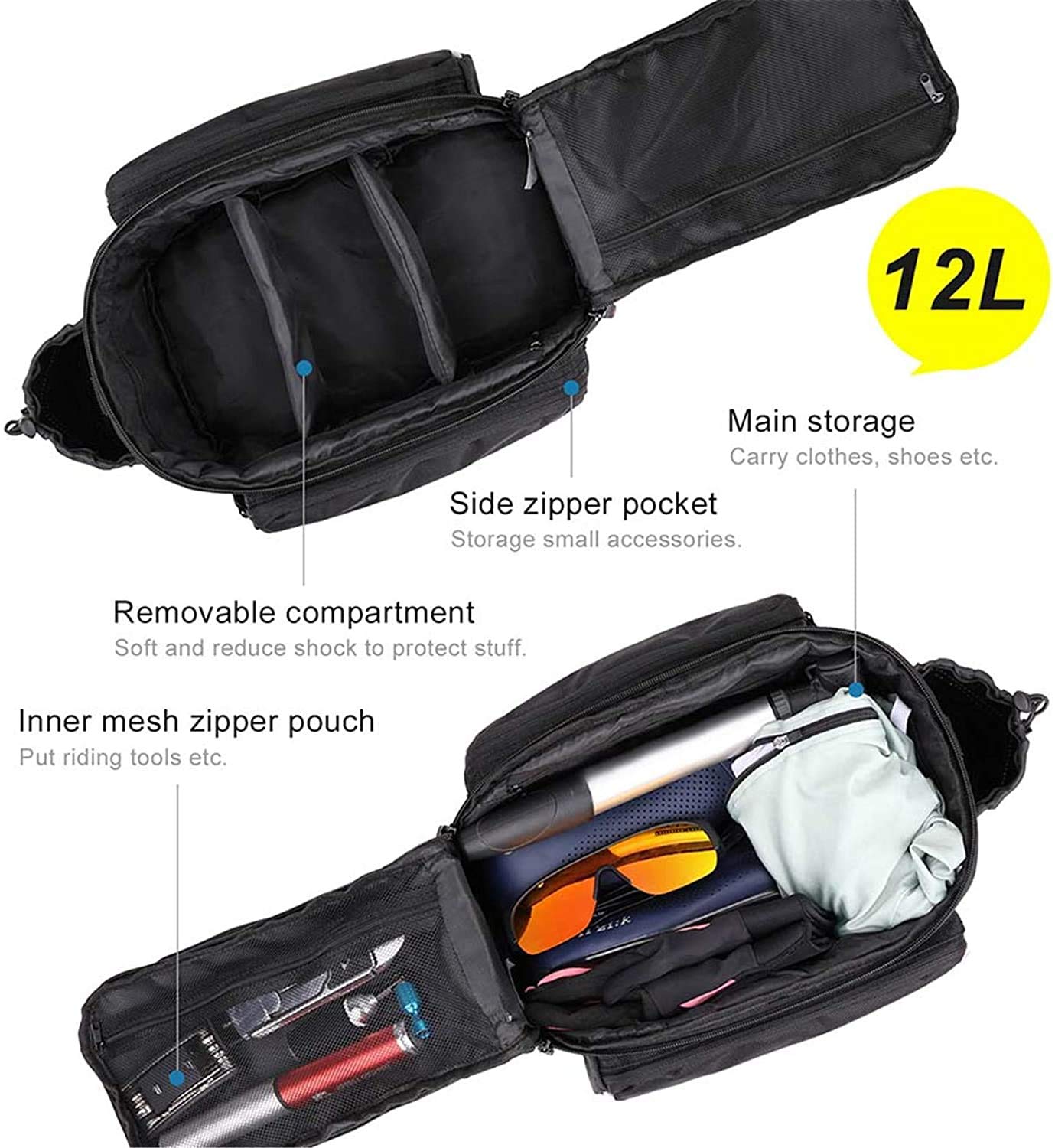 Waterproof 12L Bike Trunk Bag - Rear Seat Pannier for Bicycle Cargo Rack, Commuter Shoulder Bag & Laptop Carrier | Perfect for Cycling, Work Commute & Outdoor Adventures