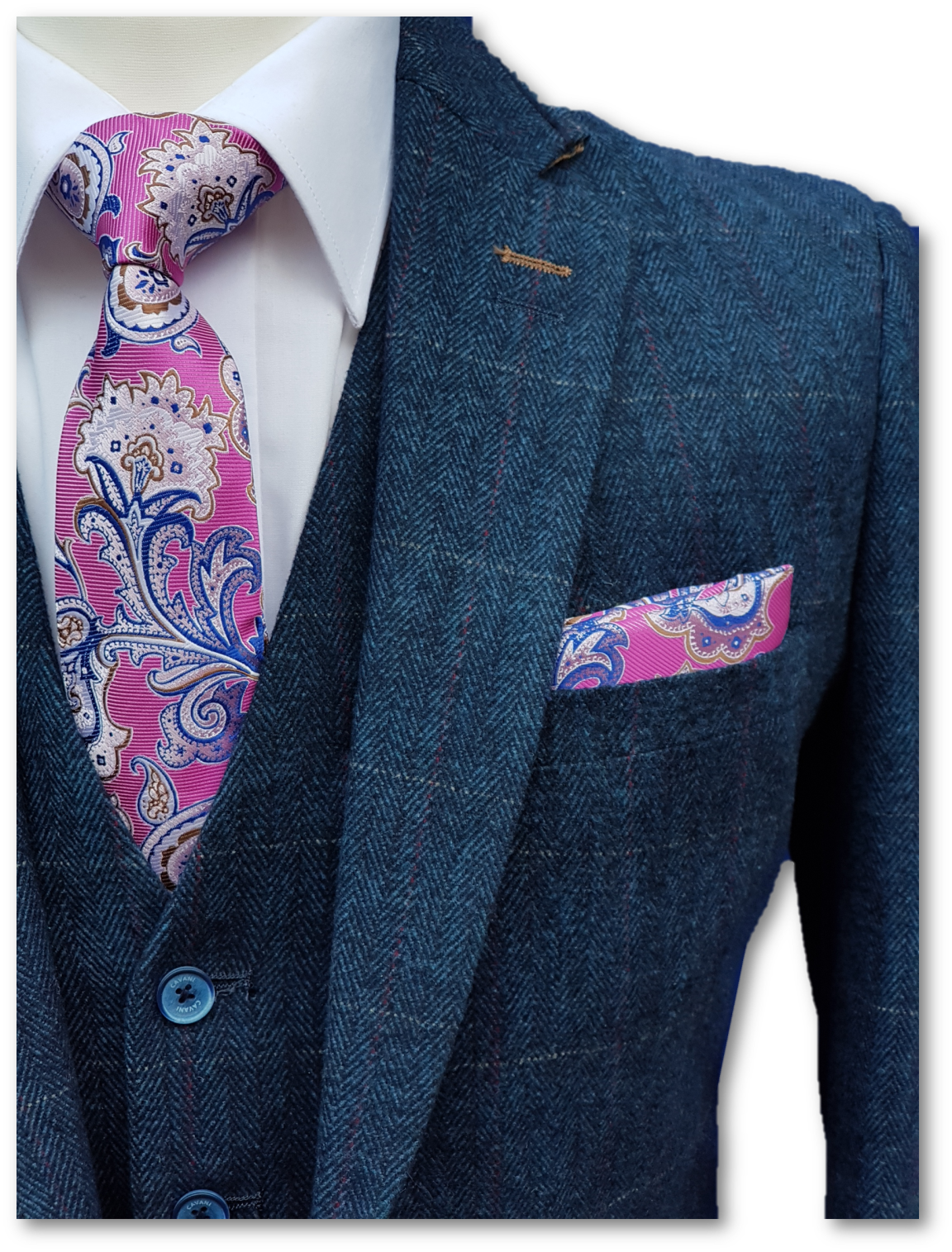 Blue Tweed Suit with Brown Waistcoat for Men | Cavani Carnegi Formal Business Attire | Perfect for Weddings, Office & Special Occasions