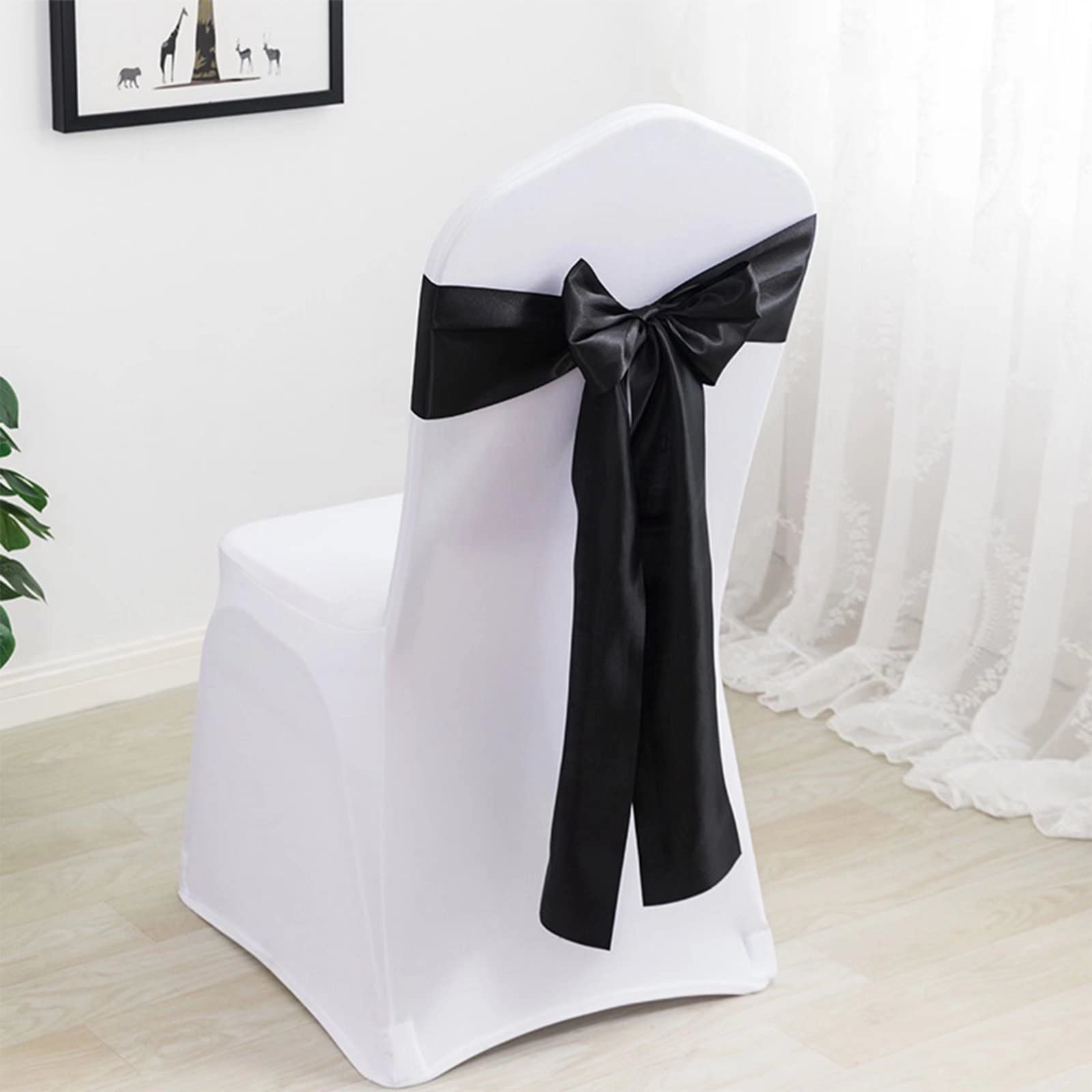 100 PCS Black Satin Chair Sashes - Elegant Wedding Chair Bows for Reception, Banquet & Party Decor - Universal Chair Cover Back Tie Accessories - Perfect for Hotel Events, Bridal Showers & Formal Occasions