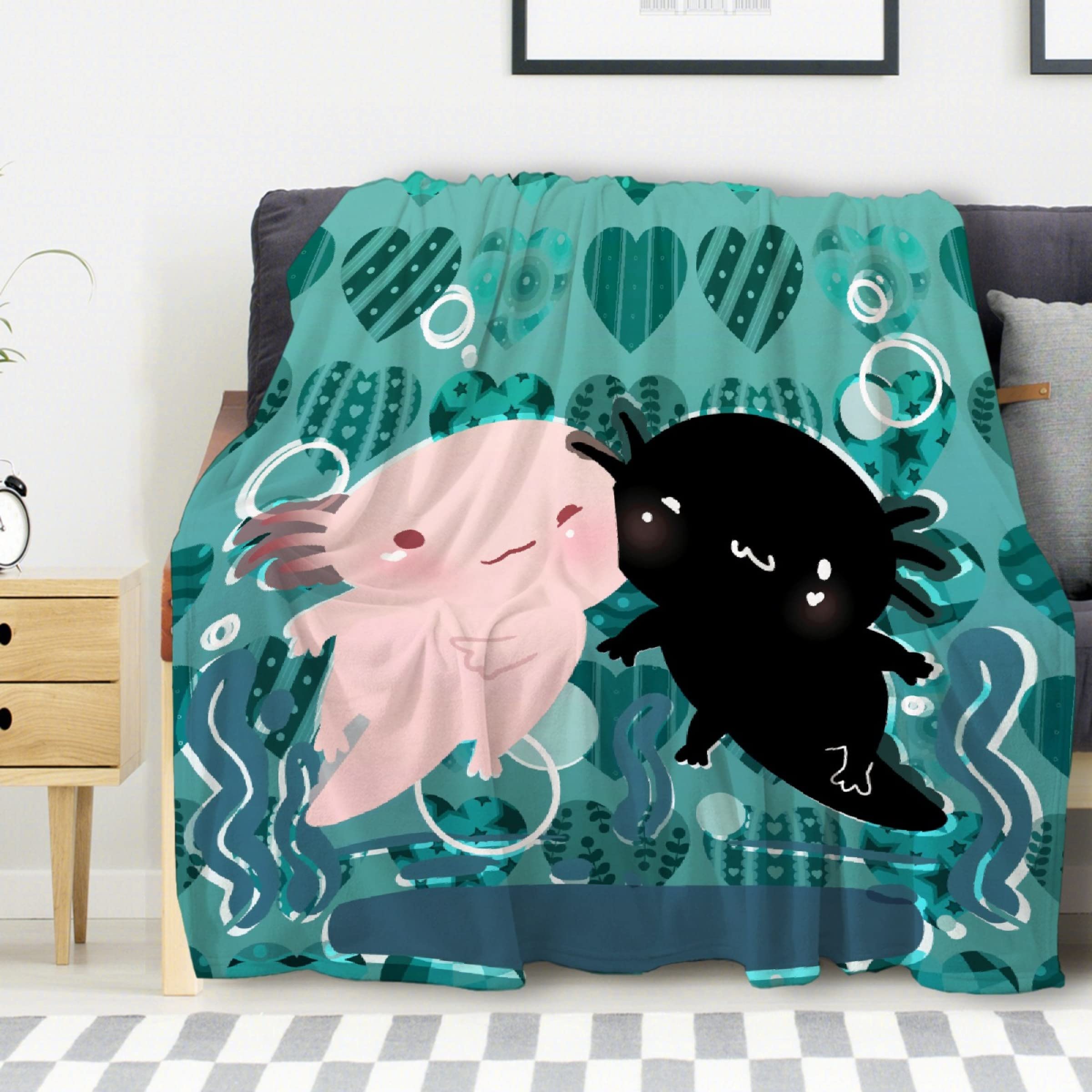 Cute Axolotl Flannel Blanket - Super Soft & Warm King Size 120x90 Inch - Cozy Throw for Bed, Couch, Sofa - Perfect for Family Movie Nights & Winter Snuggles