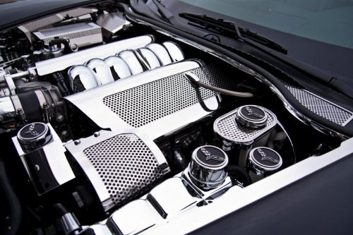 2005-2013 Chevy Corvette C6 Automatic Transmission 5-Piece Carbon Fiber & Chrome Stainless Steel Engine Cap Cover Set - Dress Up Your Engine Bay for Car Shows & Cruising