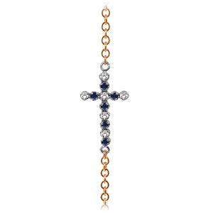 0.24 Carat 14K Solid Rose Gold Cross Bracelet with Diamond and Sapphire - Elegant Religious Jewelry for Women, Perfect for Gifts, Weddings, and Everyday Wear