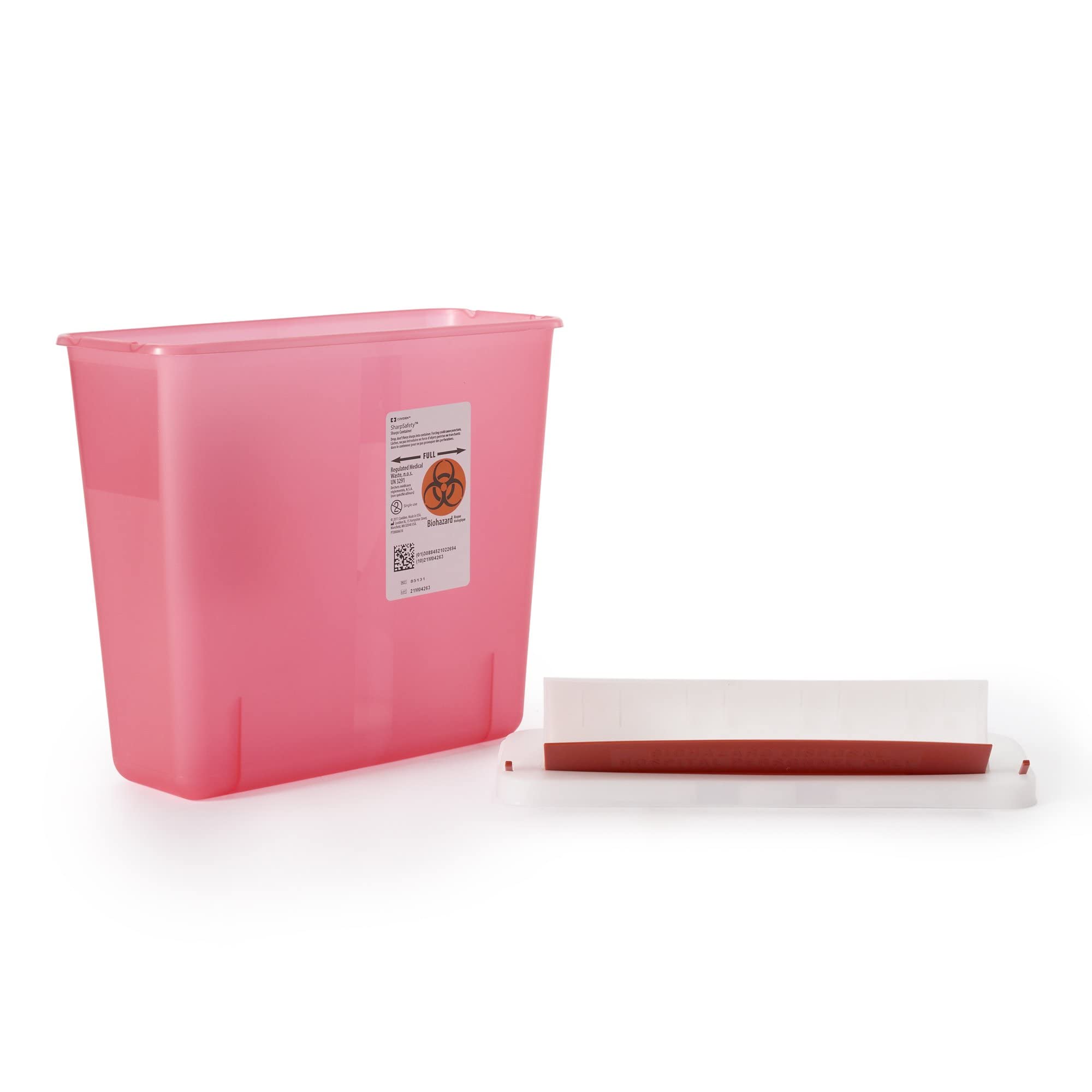 Covidien 85131 SharpSafety in Room Sharps Container - 5 Quart Capacity, Transparent Red, Pack of 20 | Safe Medical Waste Disposal for Needles, Syringes & Lancets | Ideal for Hospitals, Clinics & Home Healthcare Use