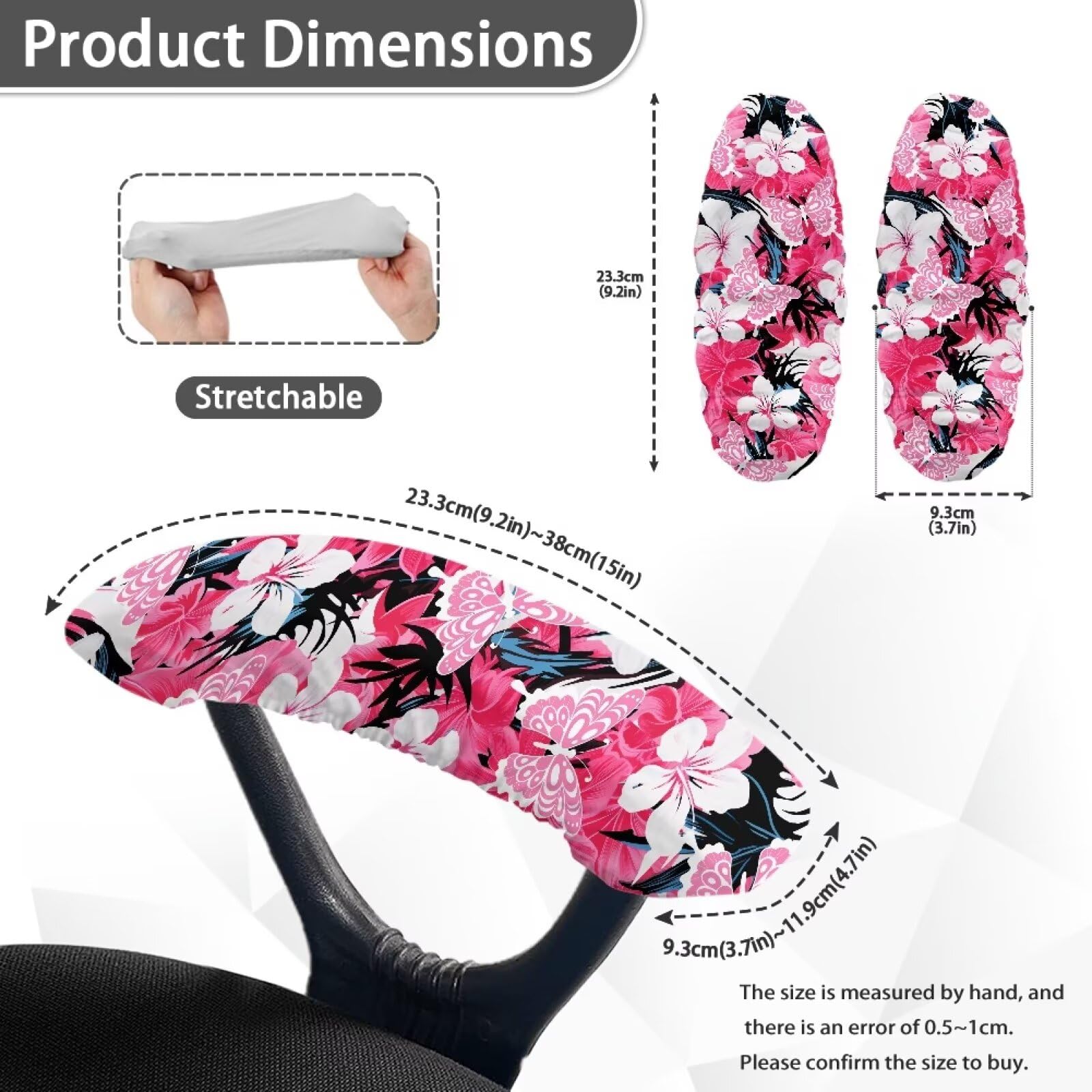 Hibiscus Butterfly Print Stretchy Soft Office Chair Armrest Covers Set of 2 - Removable Washable Arms Protector for Computer Desk Chairs (Pink) - Perfect for Home Office, Gaming & Workspace Comfort