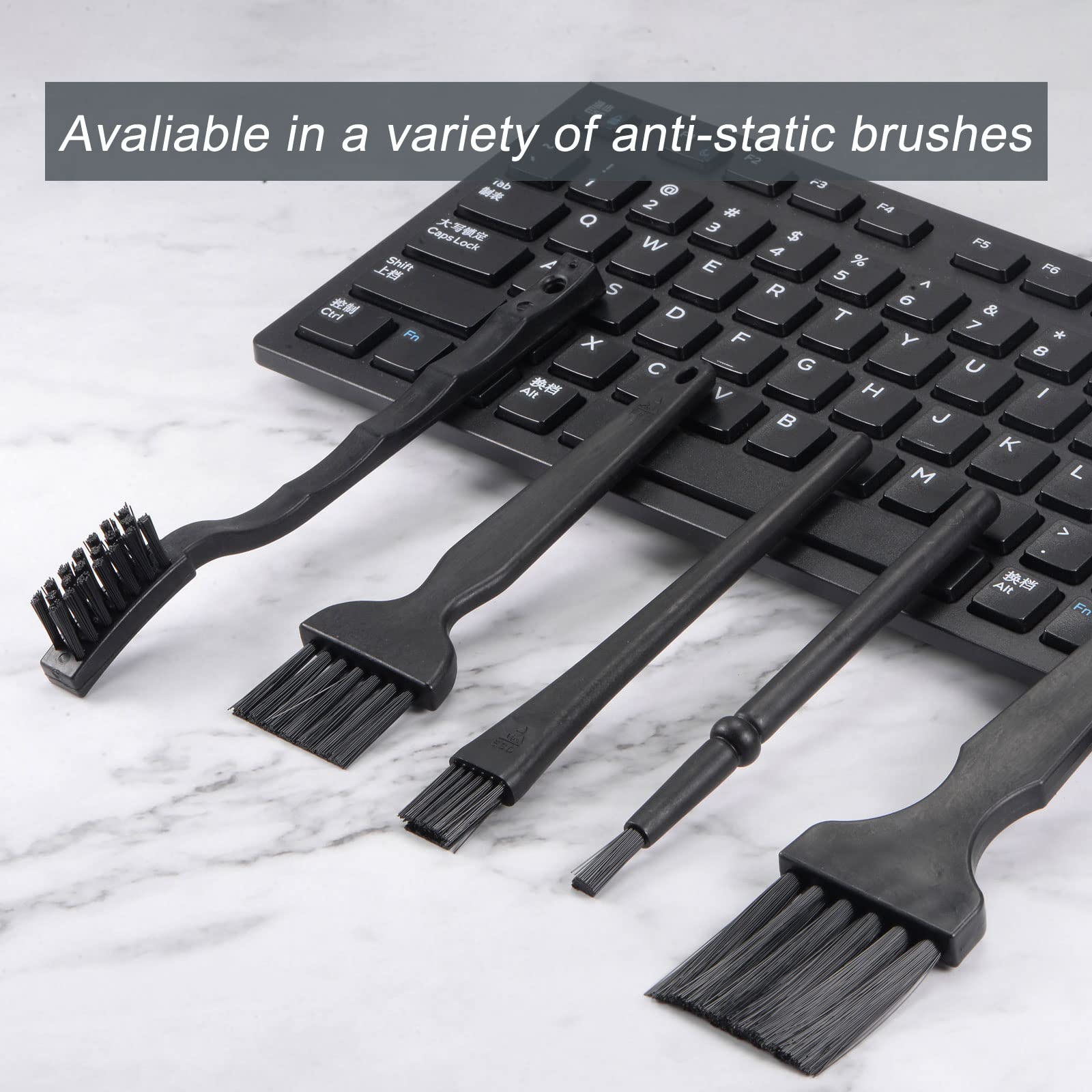 ESD Brush for Electronics - 2 Pack Antistatic Cleaning Brushes for PCB, Keyboard & BGA Repair - 18x14mm Nylon Bristles