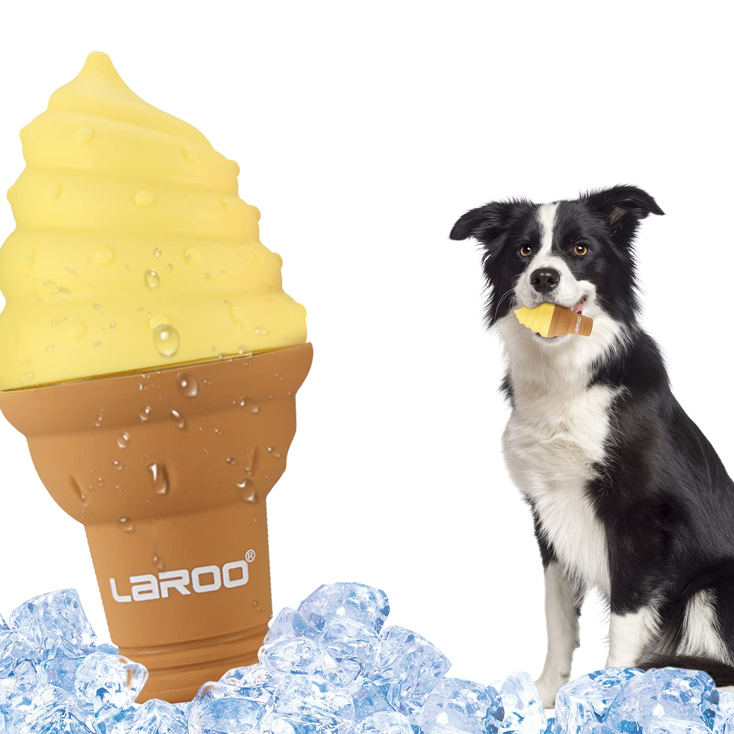 LaRoo Frozen Dog Toys for Summer Cooling - Chew-Resistant Teething Chew Toy with Water Filling, Heat Stroke Prevention for Dogs (Ice Cream Shape, Yellow) | Perfect for Hot Weather Playtime & Puppy Teething Relief