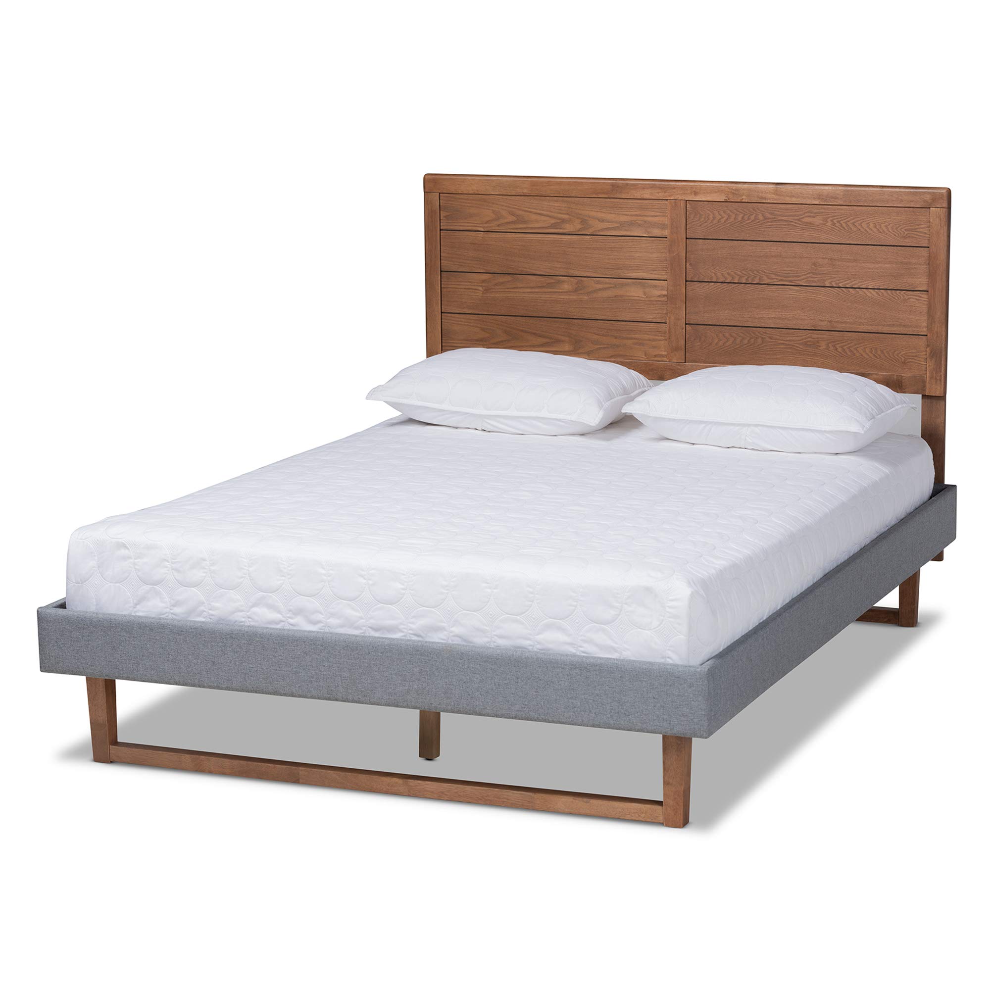 Baxton Studio Queen Platform Bed Frame - Dark Grey/Ash Walnut Finish - Modern Minimalist Bedroom Furniture for Small Spaces & Apartment Living