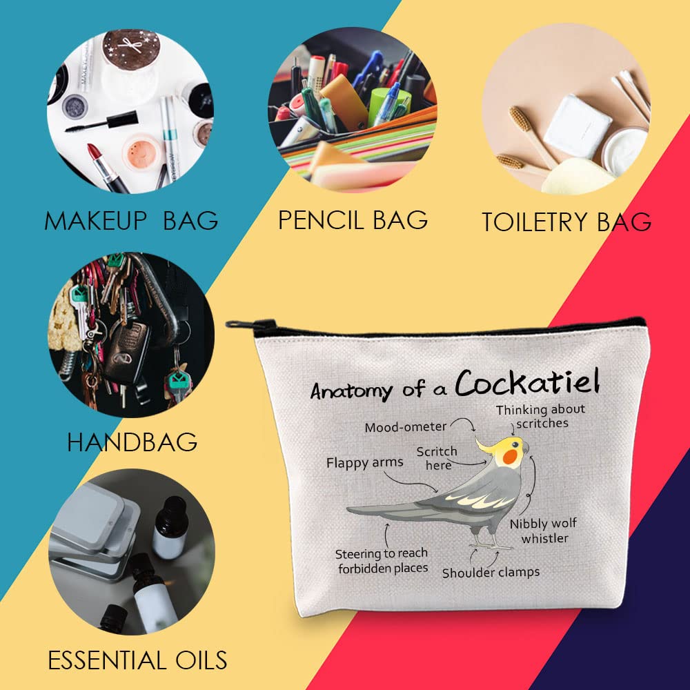 Premium Cockatiel Themed Makeup Bag - Cute Bird Lover Gift for Women & Girls, Durable Zipper Pouch with Anatomy Design - Perfect for Travel, Cosmetics Storage & Unique Birthday Presents