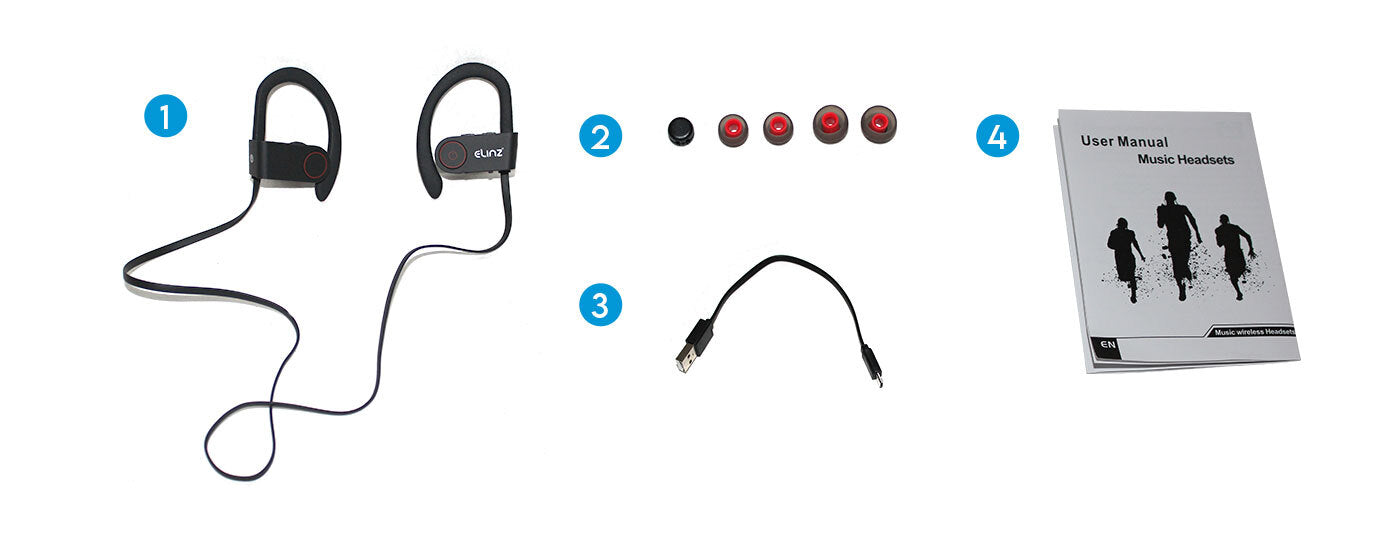 Elinz Bluetooth 4.1 Wireless Headphones with Built-in Mic - Lightweight Stereo Earphones for Sports, Running, Gym & Mobile Use - Sweatproof Wireless Earbuds for iPhone & Android
