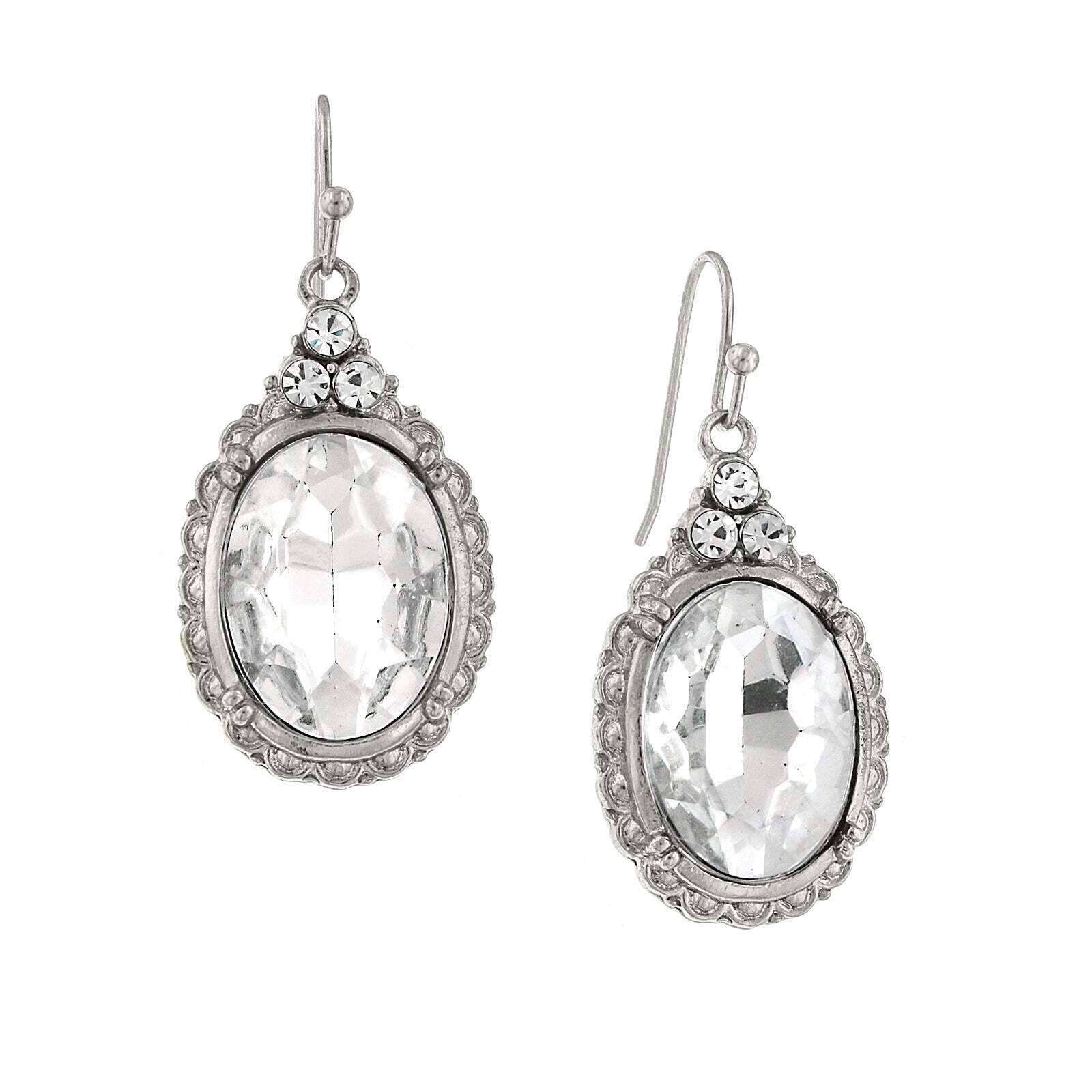 Antique Inspired 1928 Oval Crystal Drop Wire Earrings - Vintage Dangle Earrings for Women, Elegant Jewelry Gift for Brides, Parties & Special Occasions