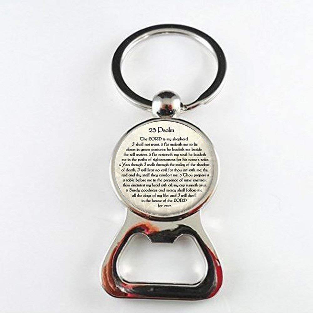 Bible Verse Bottle Opener - Psalm 23 Scripture Bottle Opener with Cross Design, Christian Jewelry & Gift for Men Women - Perfect for Weddings, Baptisms & Bible Study Groups