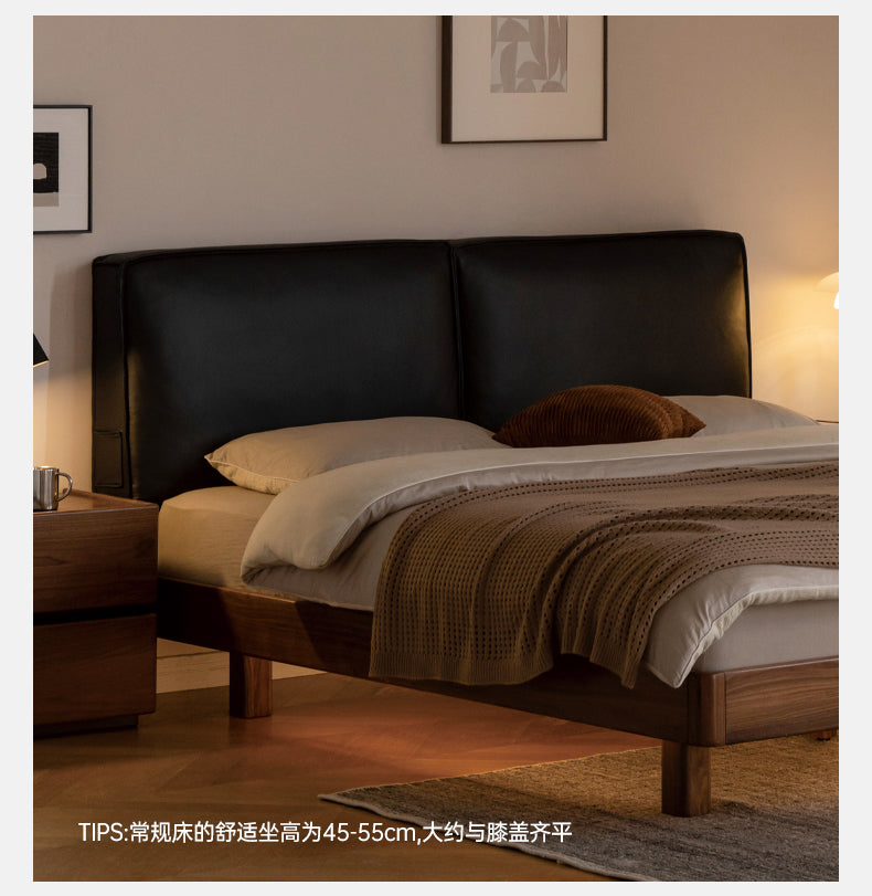 Solid Black Walnut Wood Leather Upholstered Suspended Bed with LED Lighting - Perfect for Modern Bedroom, Guest Room, and Luxury Home Decor